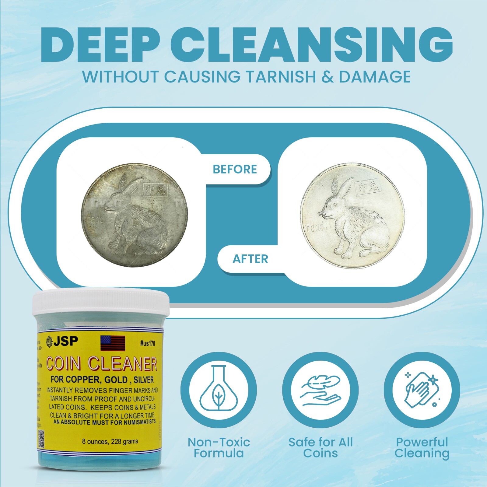 JSP Super Coin Cleaner for Copper Gold Silver Precious Metals Brightens Tarnish