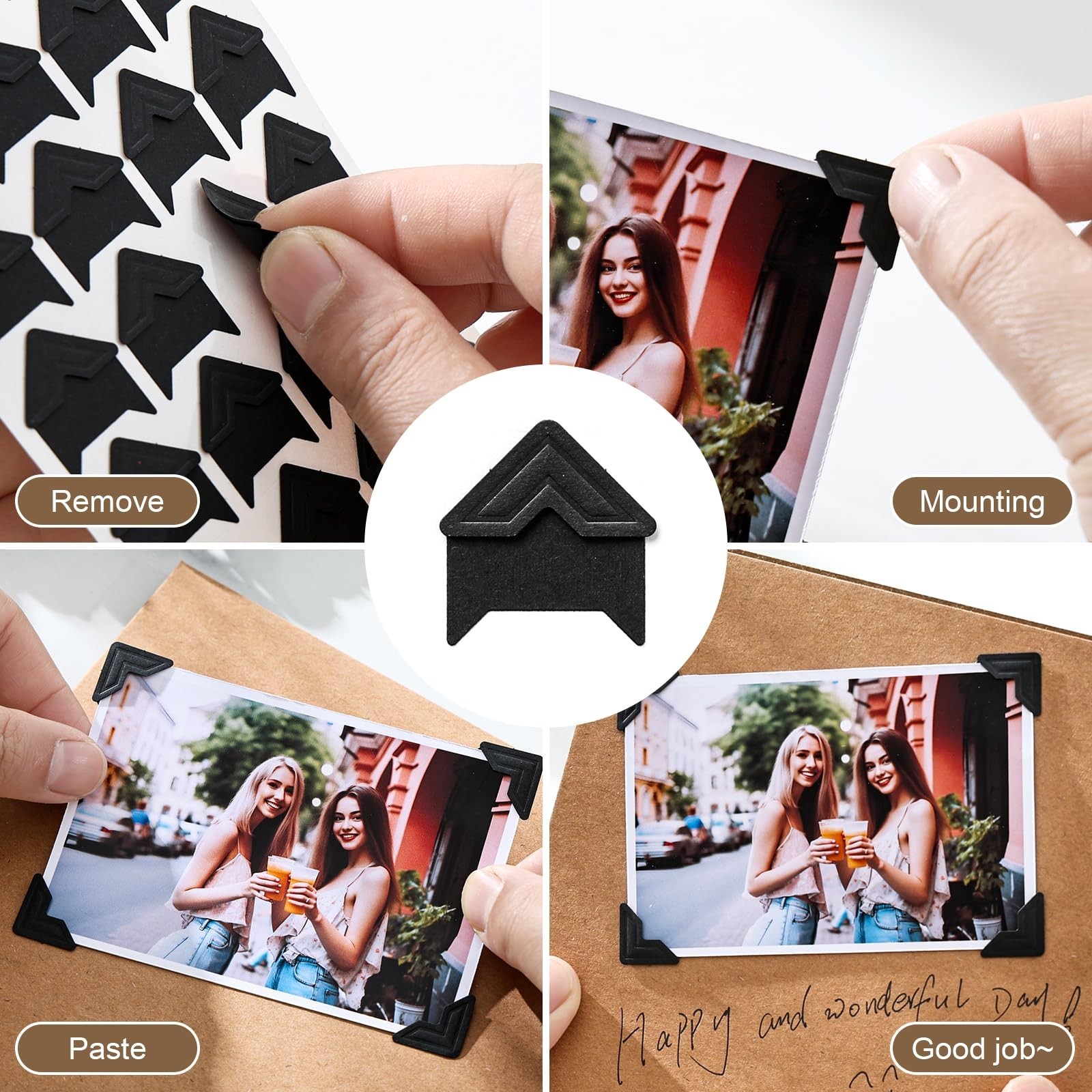 360 Pcs Photo Corners Self Adhesive, Scrapbooking Photo Mounting Corners, Black