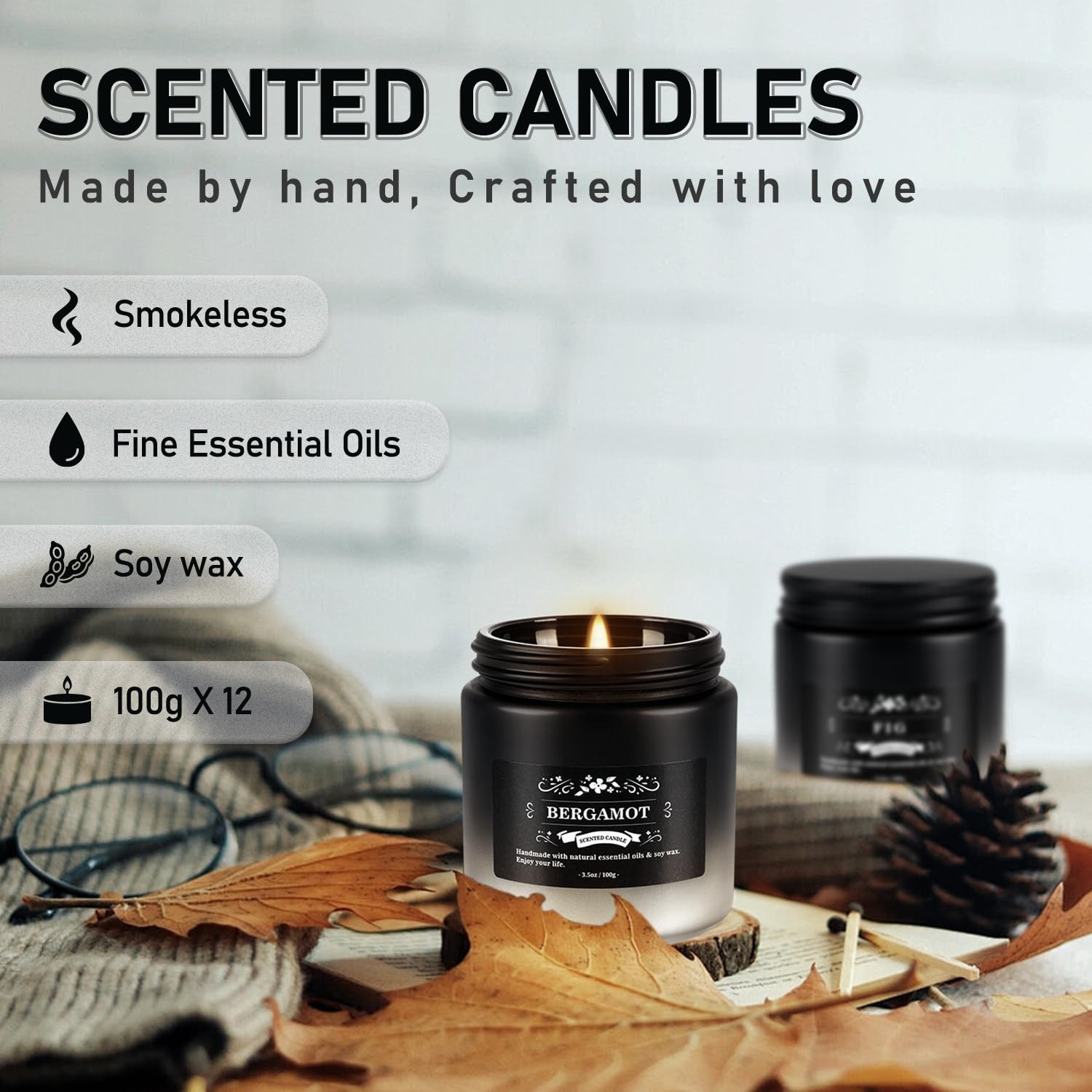12-Pack Scented Candles Set – Men Candles for Home Scented, 3.5oz Soy Wax, Lo…