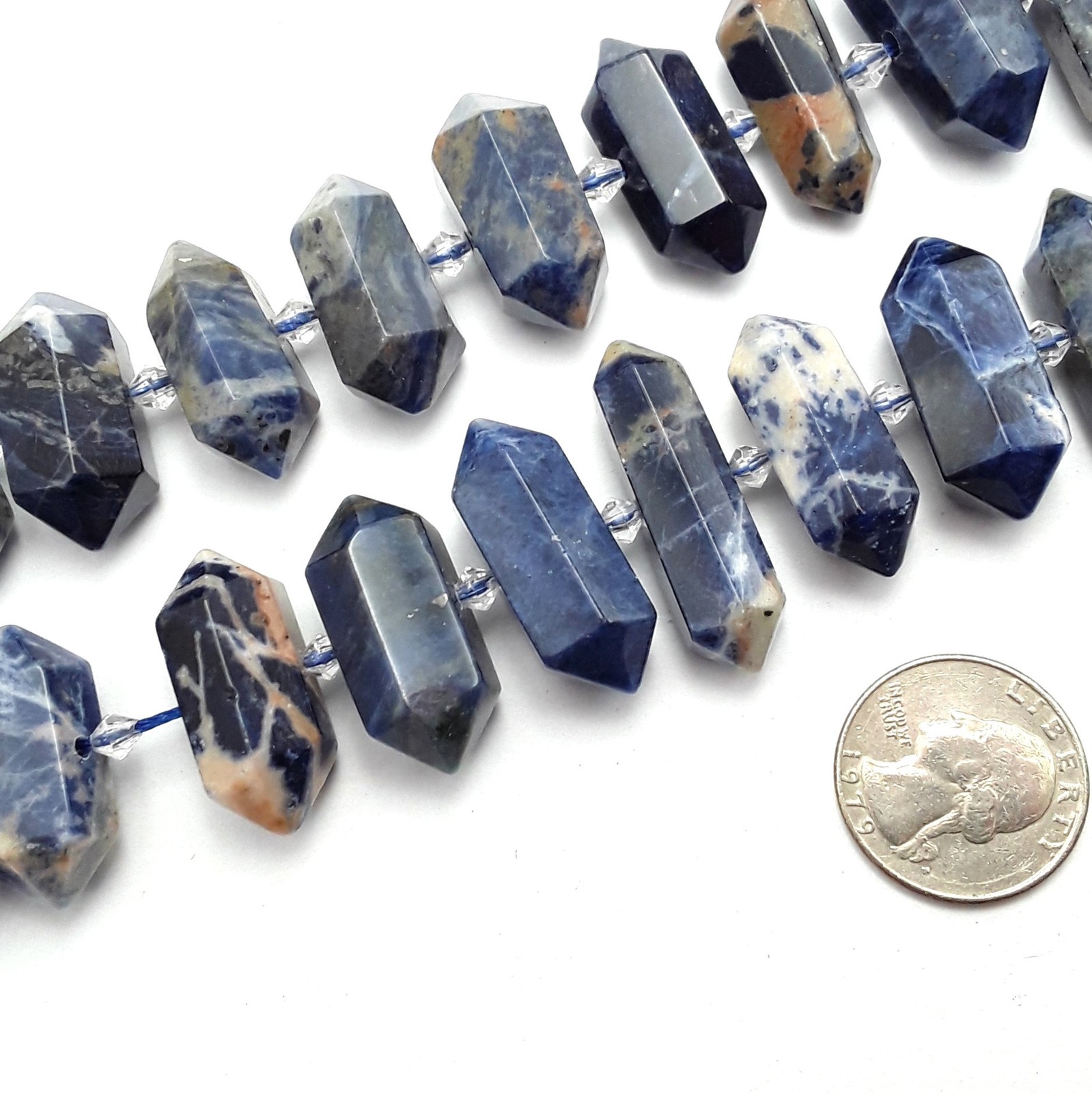 Sodalite Graduated Center Drill Faceted Points Beads Size 13-25mm 15.5″ Strand