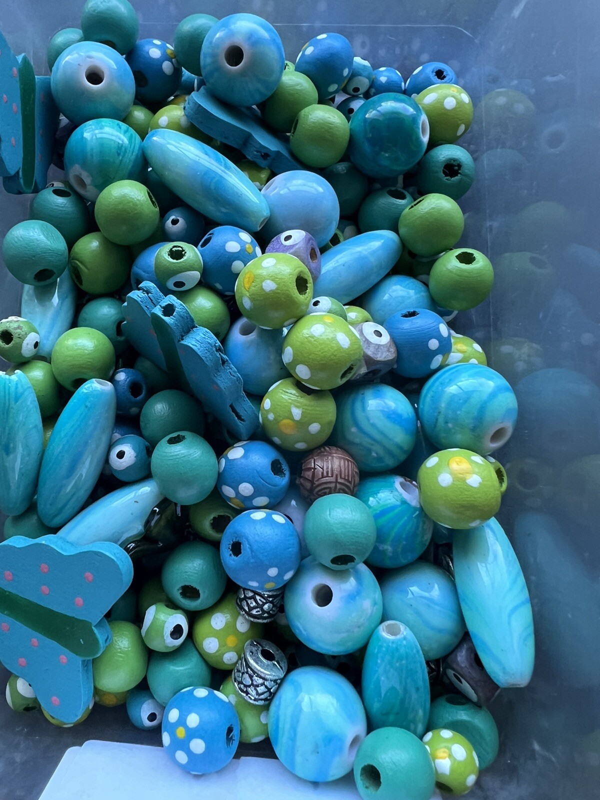 30g Mix Blue Green Beads Wood Plastic Acrylic Chunky Round Kids DIY (b1820)