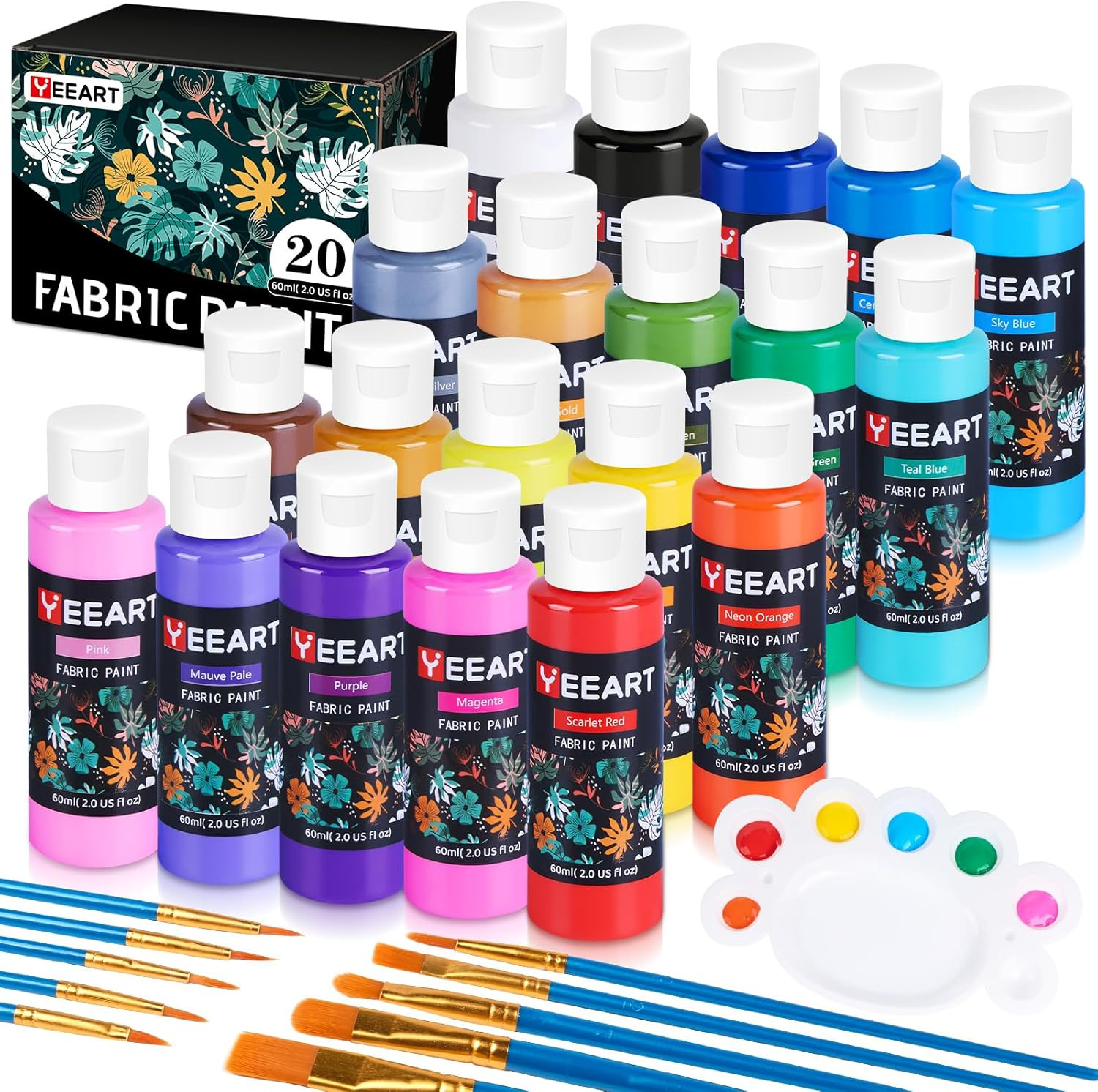 Fabric Paint, 20 Colors Permanent Soft Fabric Paint Set for Clothes in Bottles
