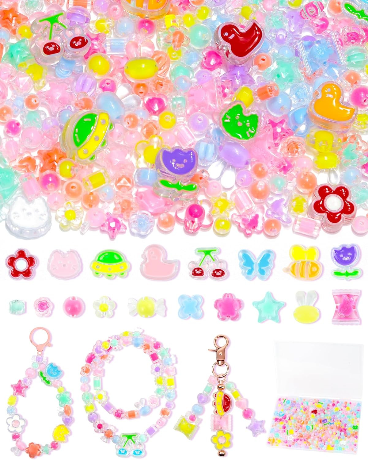 350PCS Cute Acrylic Beads for Bracelet Making – 7 Colors Kawaii Aesthetic Kandi