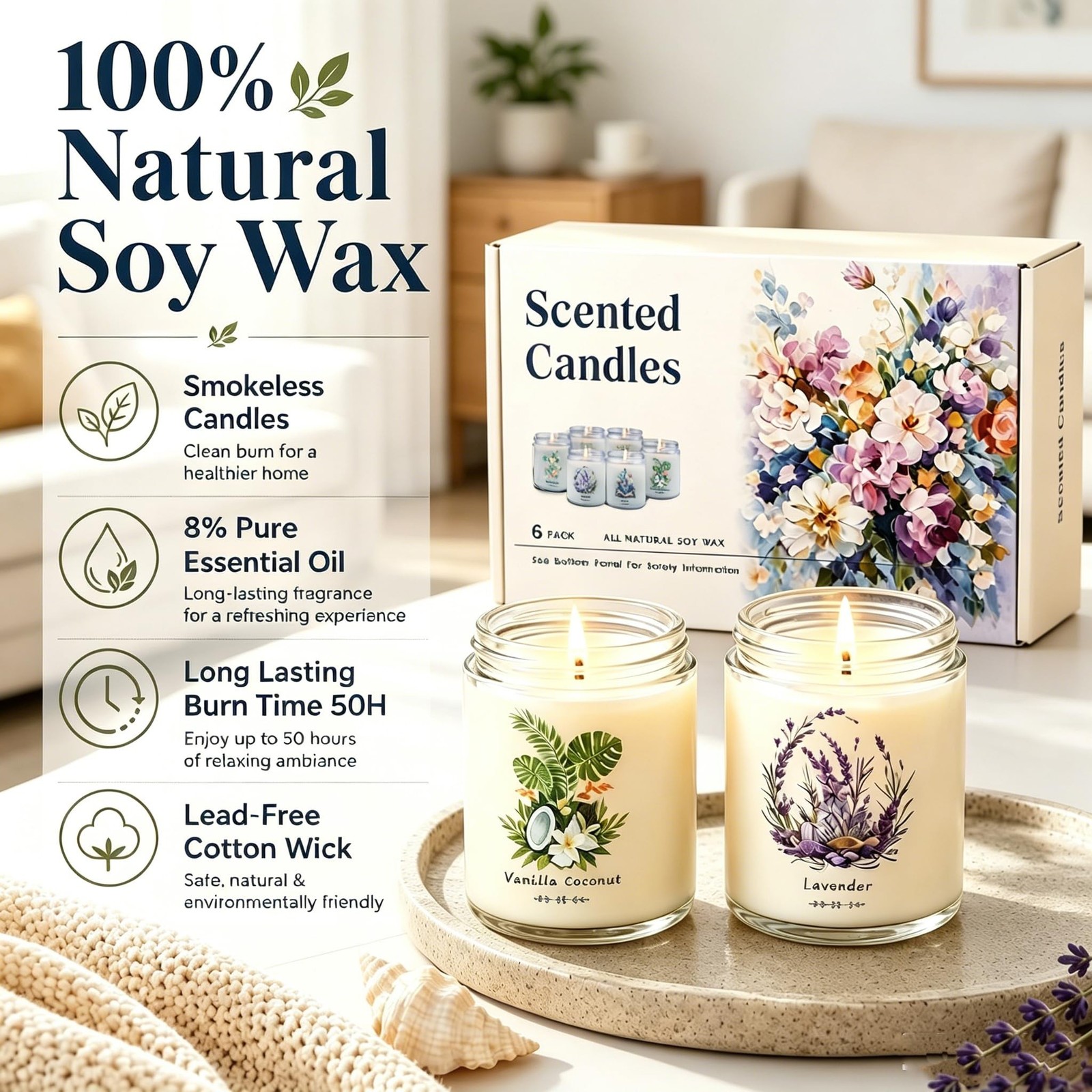 Scented Candles Gift Set for Home – 6 Pack 7oz Soy Candles Non Toxic | 300h L…