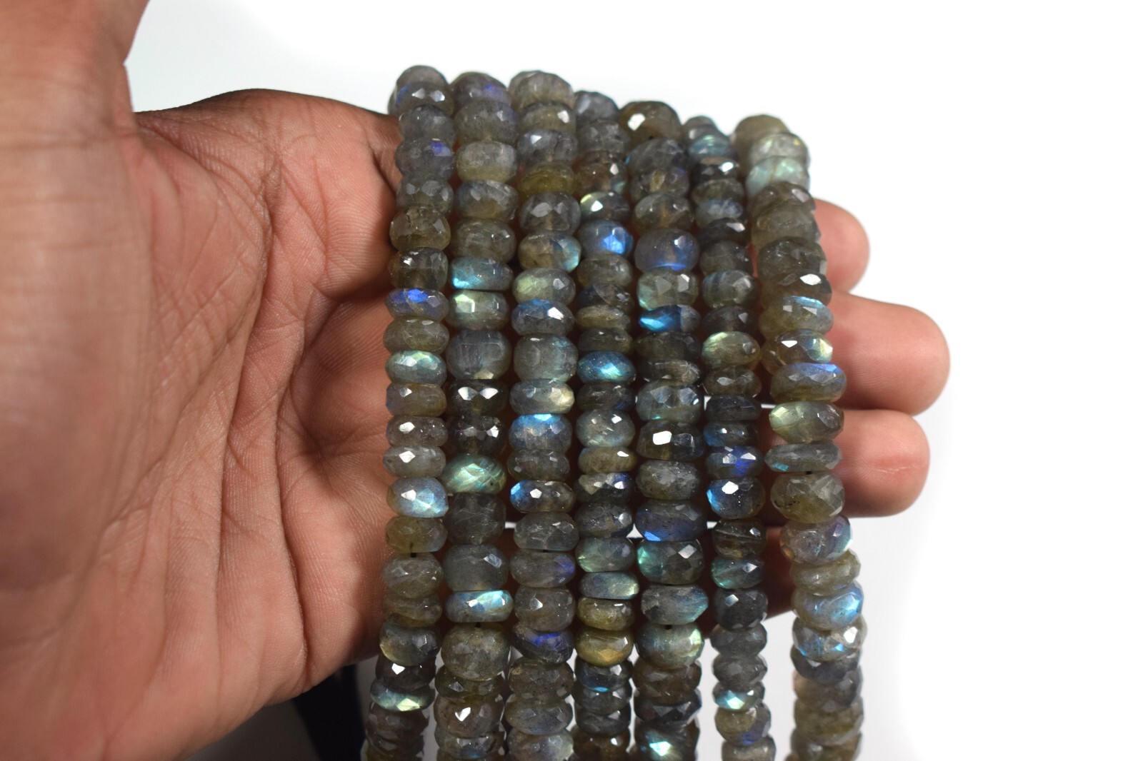 Natural Fully Blue Flashy Labradorite Faceted Rondelle 8-9MM Gemstone Beads 8″