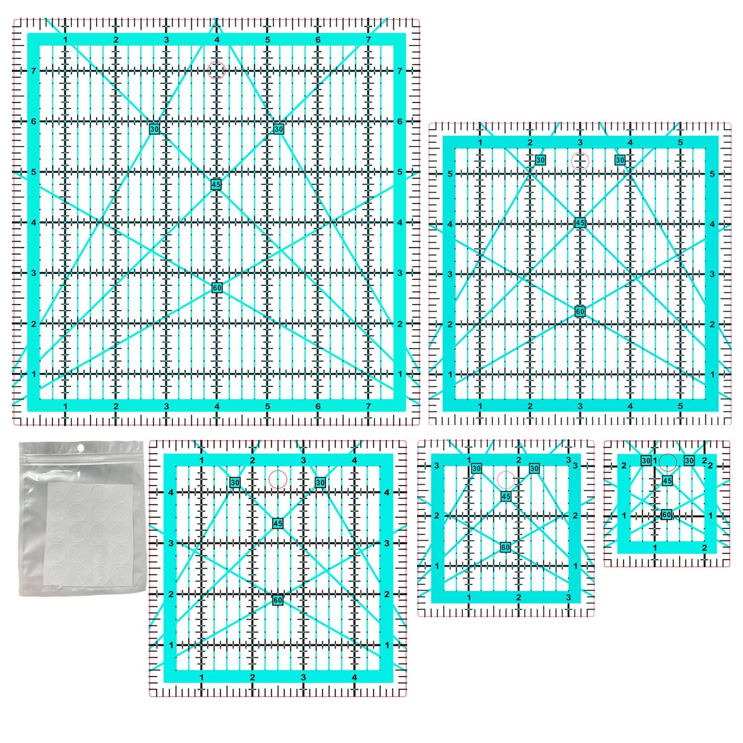 Quilting Rulers(2.5″,3.5″, 5″, 6″,8″),5 Templates Square Ruler blue