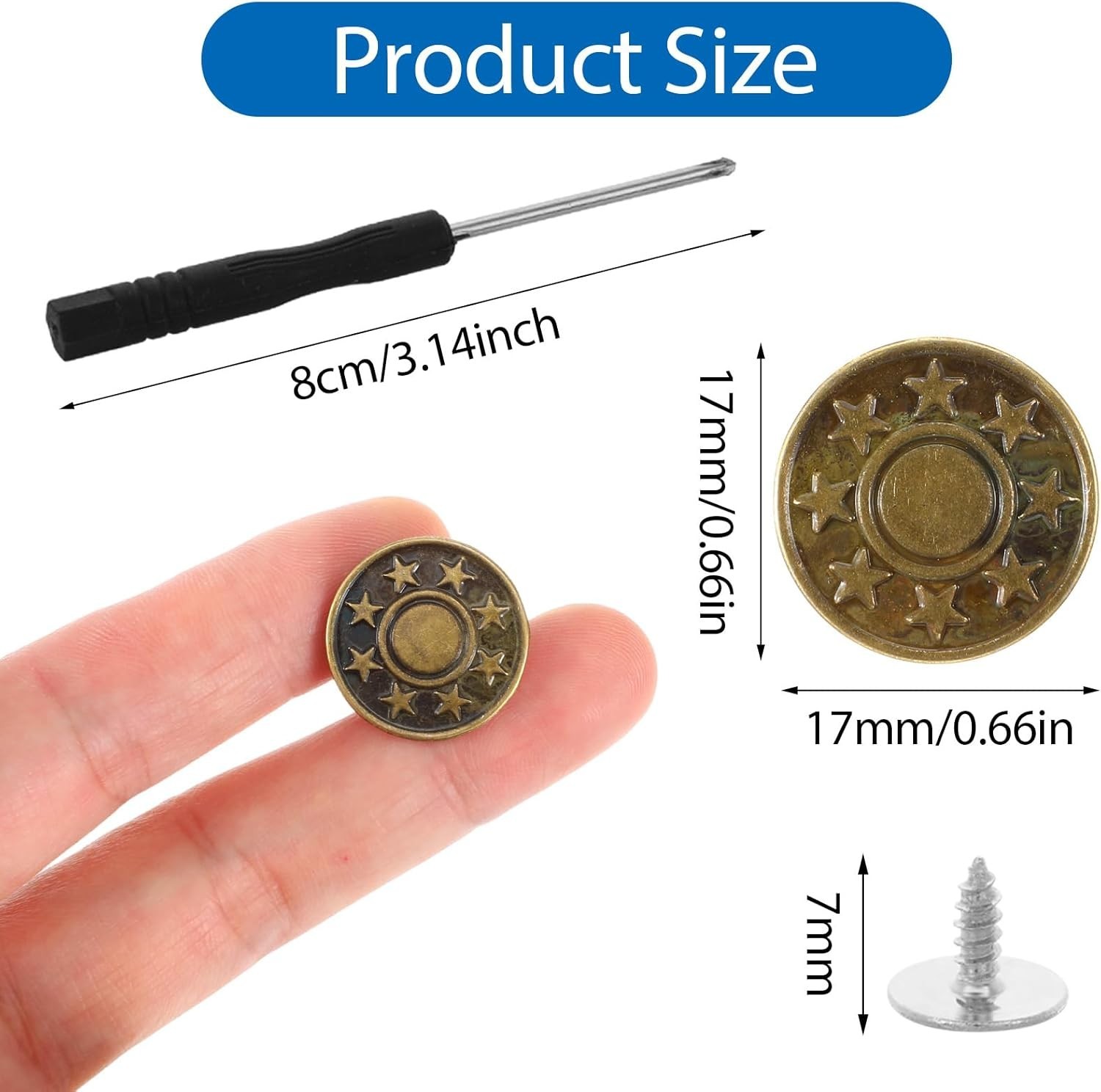 16 Sets Adjustable Buttons for Jeans, 20Mm No Sew Instant Metal Jeans Button Rep