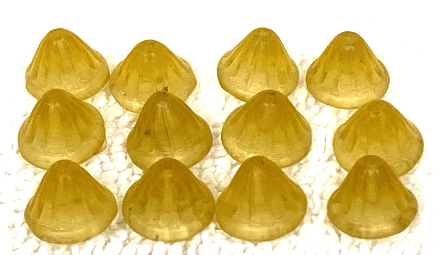 12 Vintage Textured Amber Yellow Glass Bell Cap Beads 3/8″ W x 3/8″ L