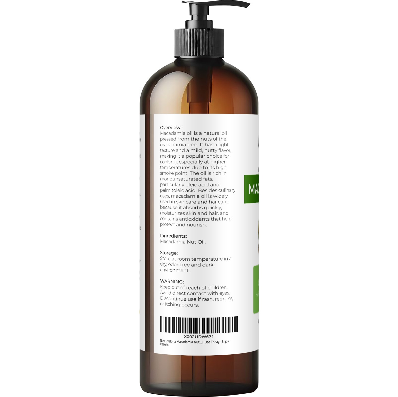 Macadamia Nut Oil By Velona 2oz-7lb Refined Expeller pressed Skin Hair Body Face
