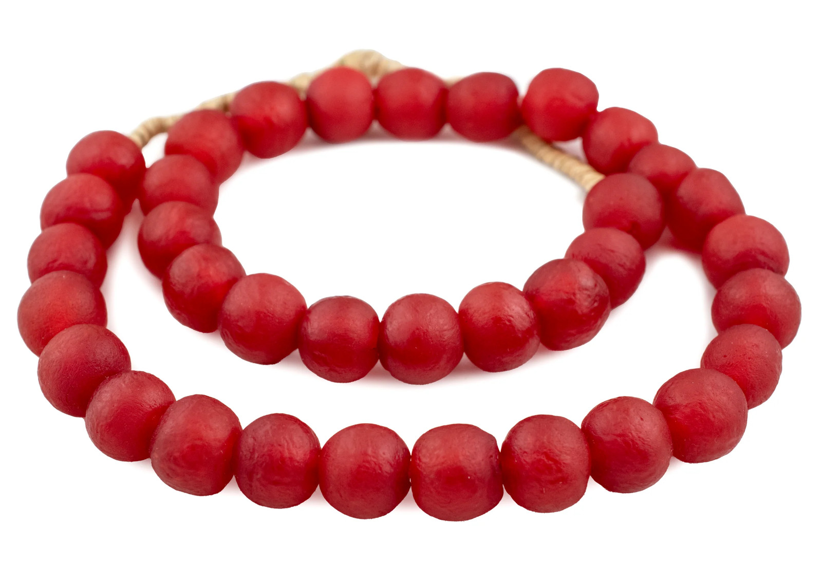 Red Recycled Glass Beads 18mm Ghana African Sea Glass Round Large Hole Handmade