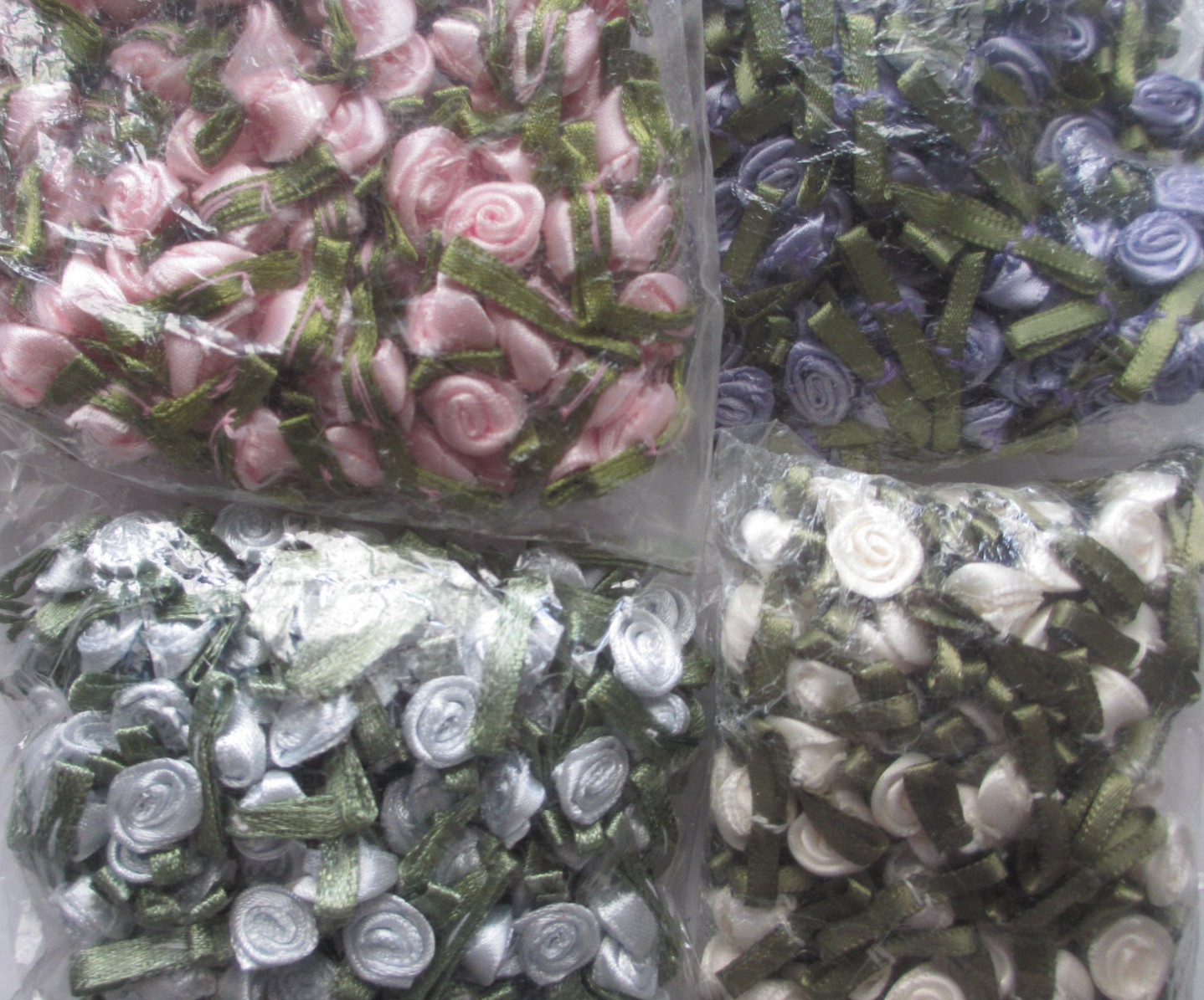 Small Ivory Purple Pink Light Blue Rose Flower Embellishments Vintage Packages