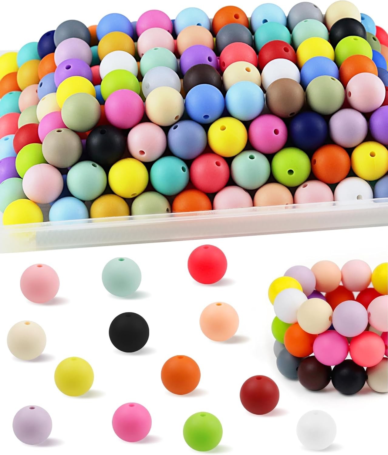 150PCS 30 Colors 15mm Round Silicone Beads | 5 Each Color, Odorless, Seamless…