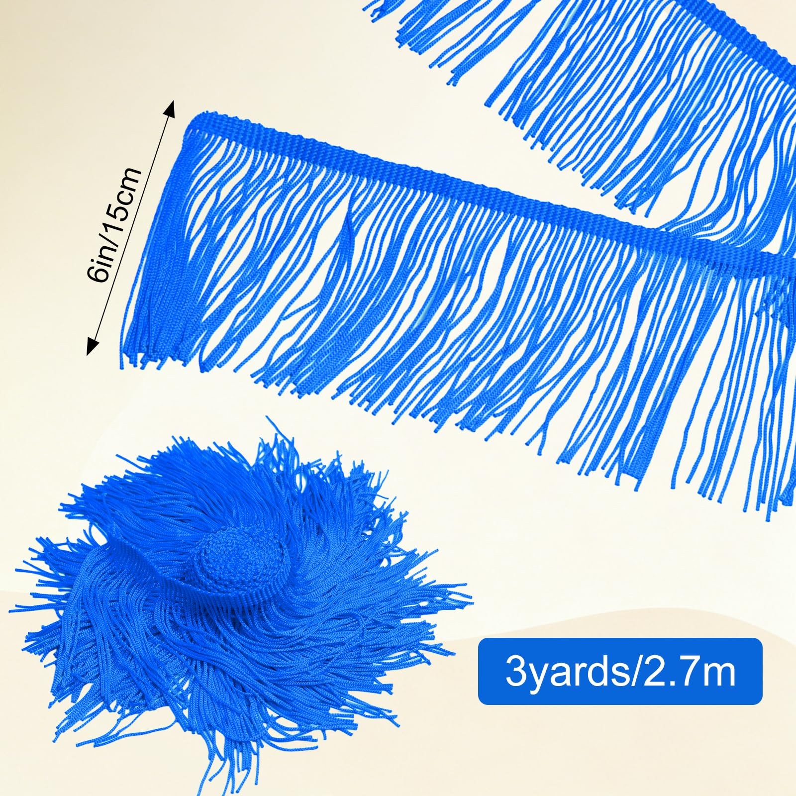 MAGJERO Royal Blue Fringe Trim 6″ 3 Yards