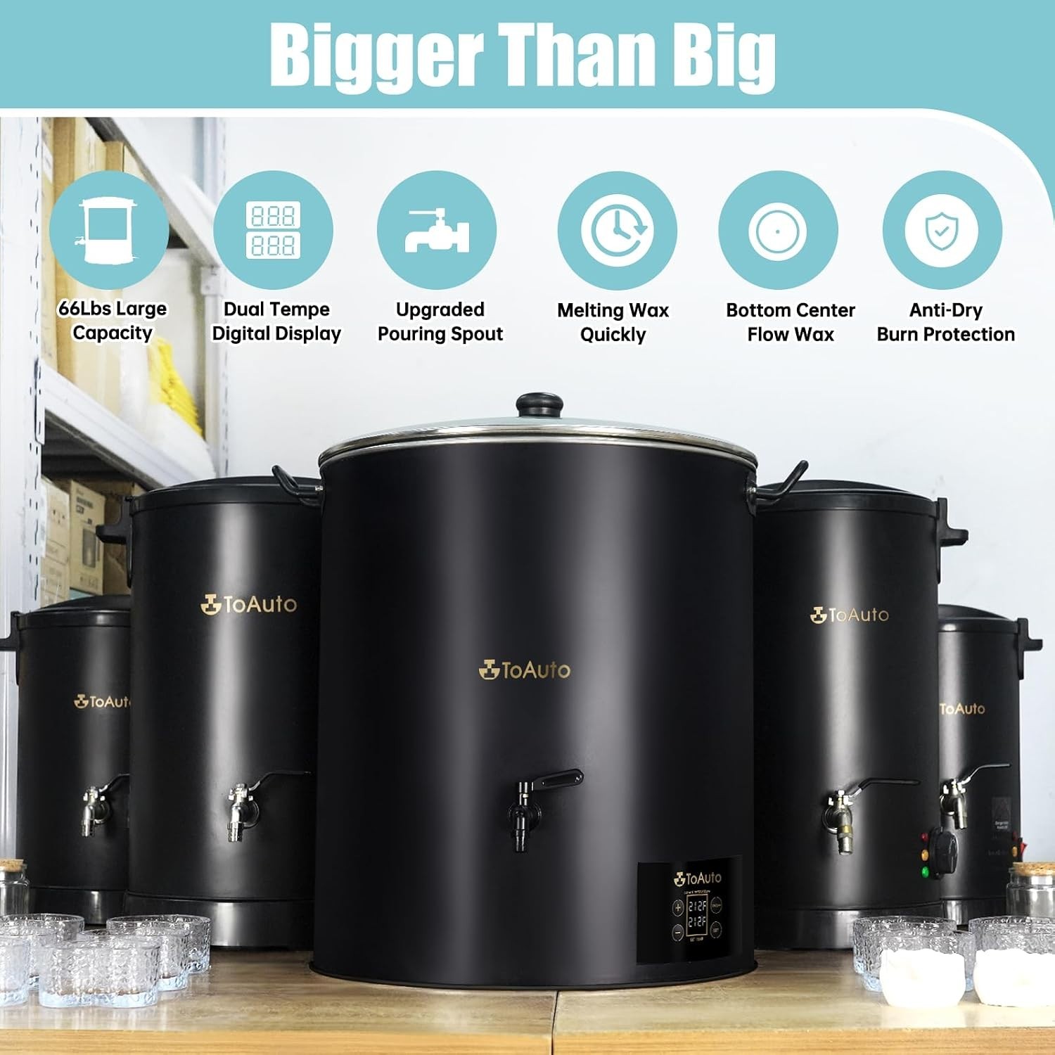 TOAUTO WMFD-30L Commercial Wax Melter 60 lb 30L 1100W 120V Candle Machine Black