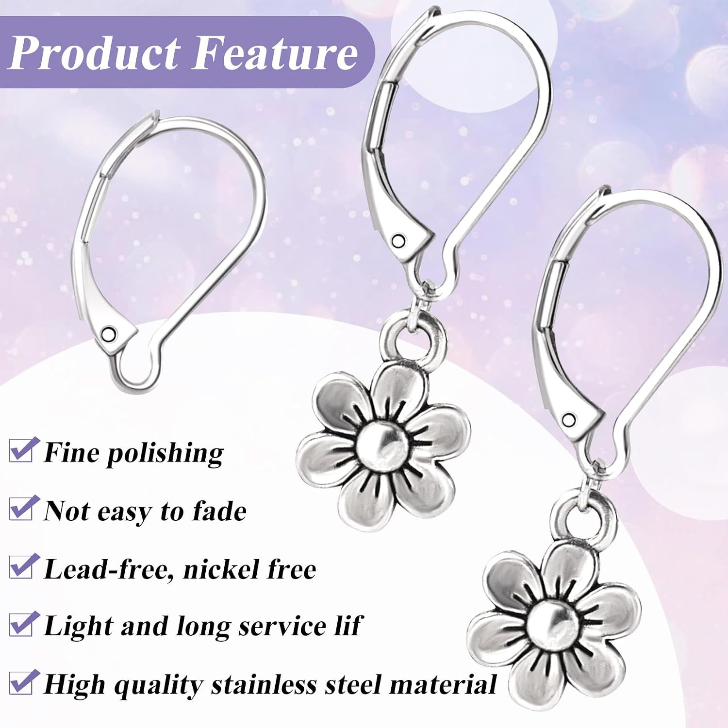 30 Pcs Leverback Earring Hooks, Stainless Steel Clasp Hoop, Hypoallergenic Dangl