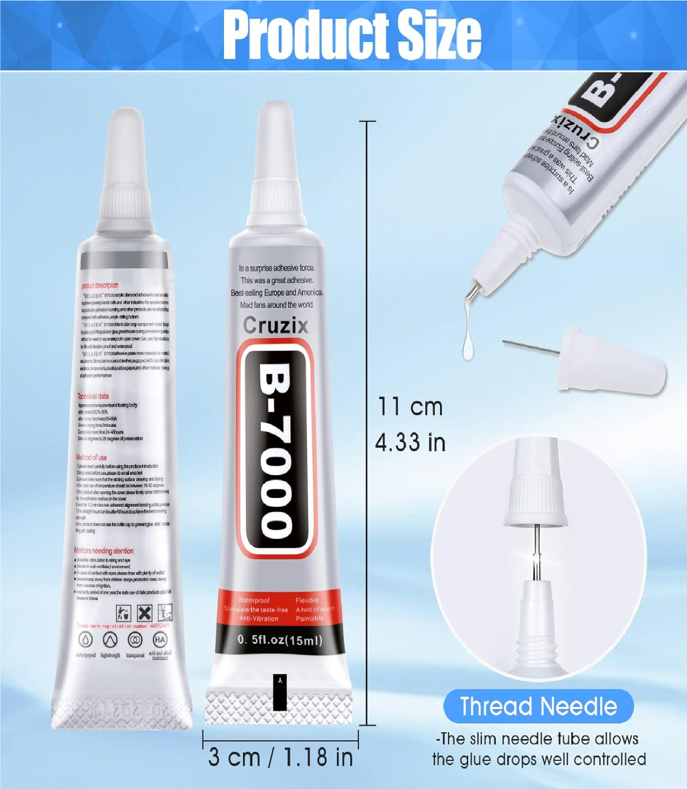 B-7000 Glue Clear for Rhinestone Crafts, Jewelry and Bead 4×15 ML/ 0.5 oz