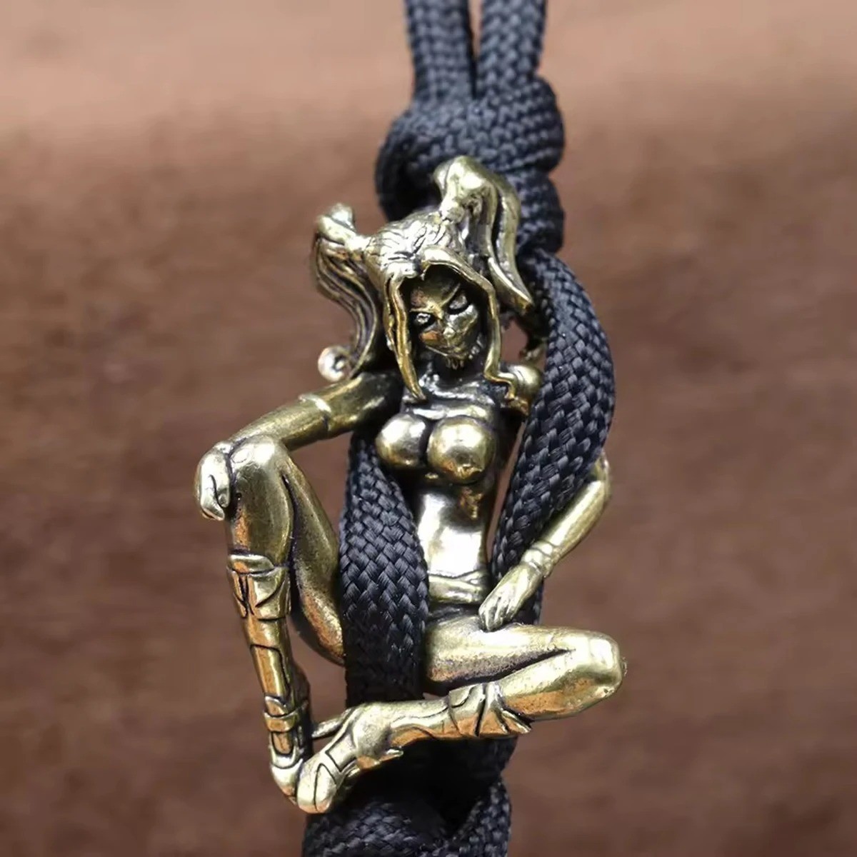 Vintage Brass Girl Figure Paracord Bead DIY Lanyard Pendant Keychain Charm