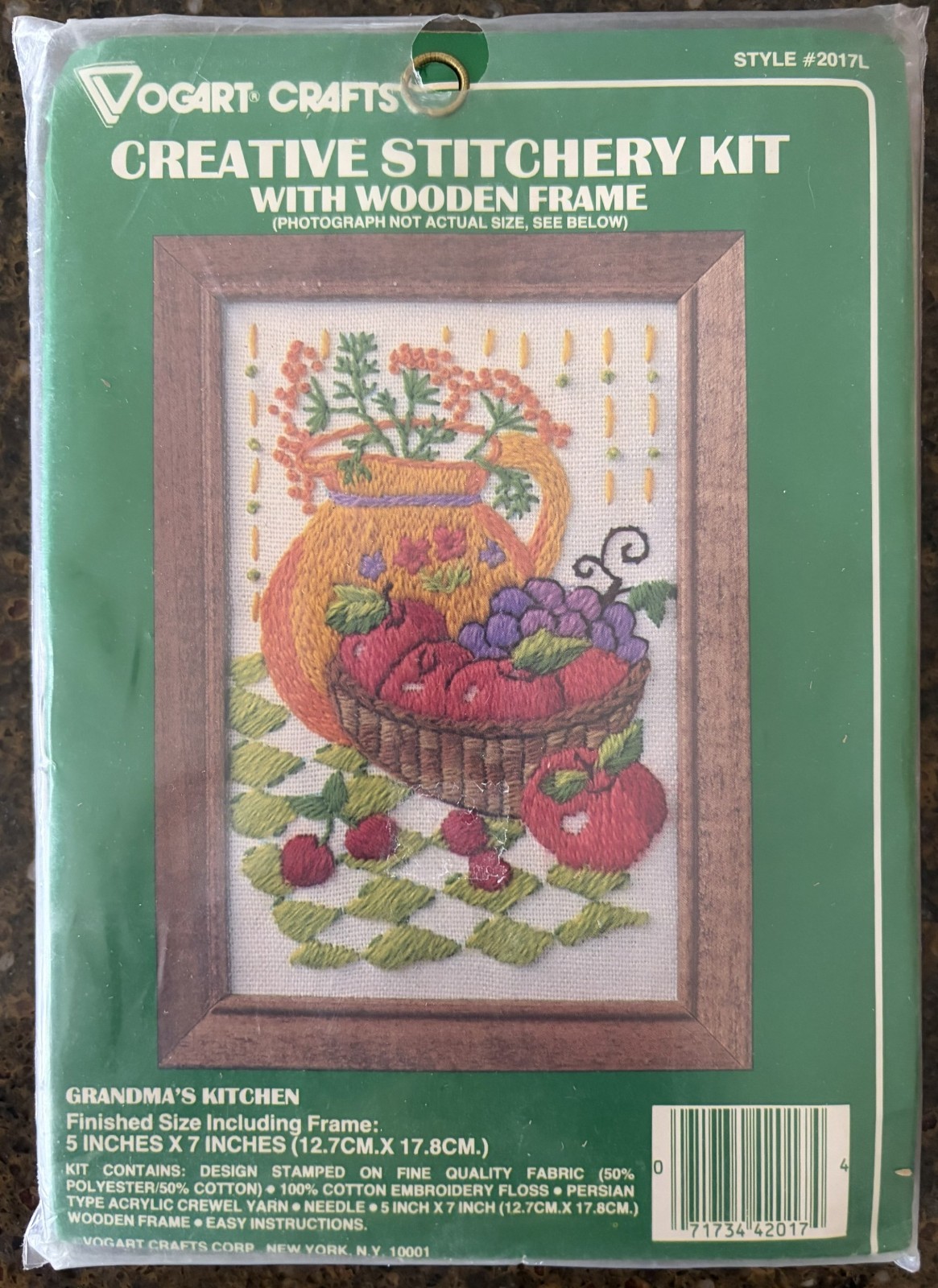 Vogart Crafts Crewel Stitchery Kit, Grandma’s Kitchen #2017L, with frame