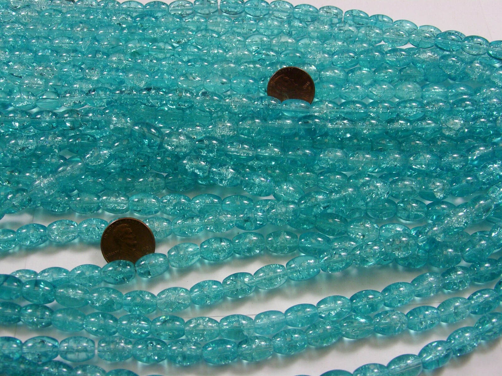 20 Strands 15″ Light Blue Oval Crackle Glass Beads Wholesale Bulk Lot 8mm x 11mm