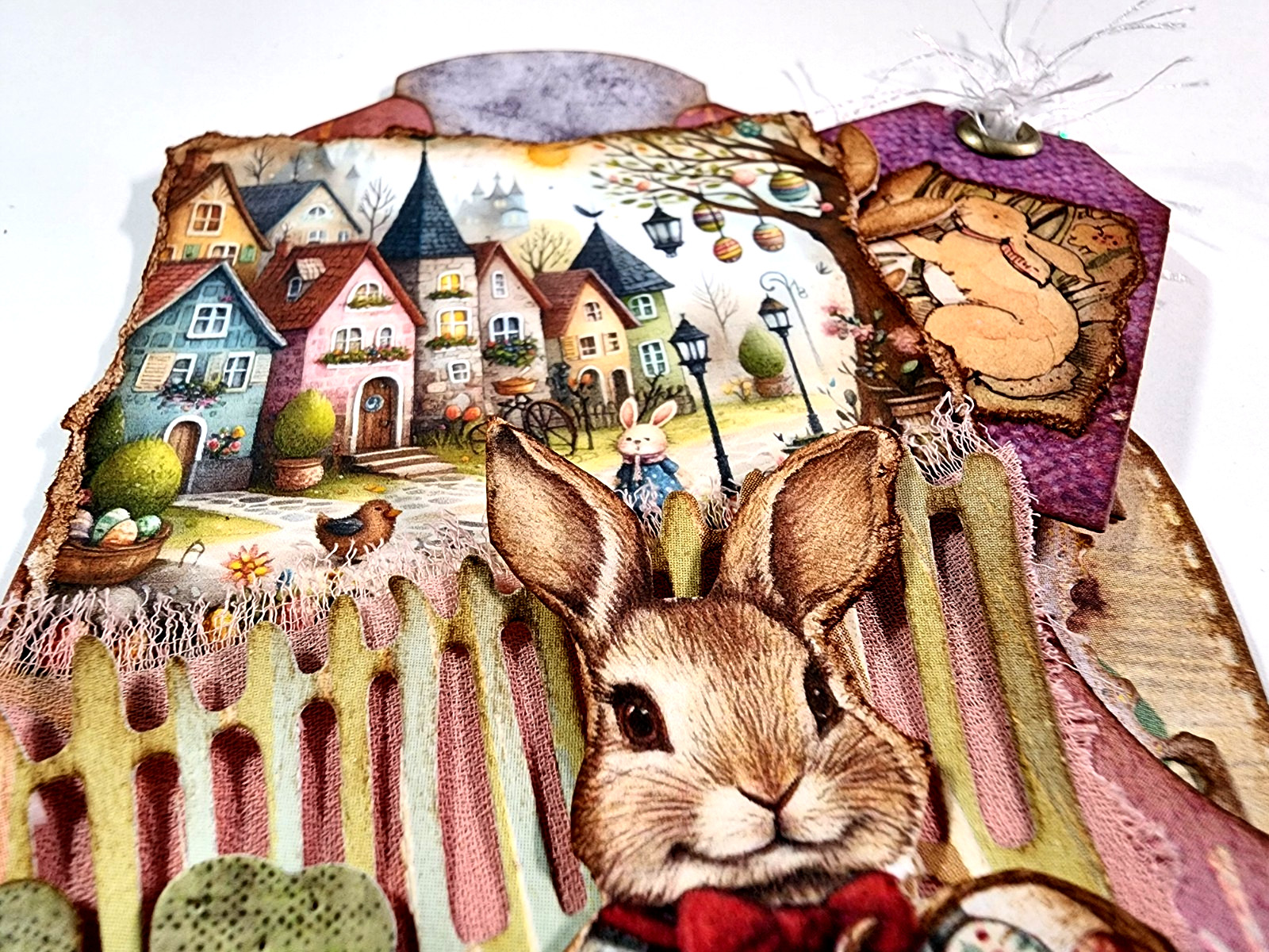 Easter Bunny Carrot Farm Tractor Tags Hidden Pocket OOAK #35 3D Handmade