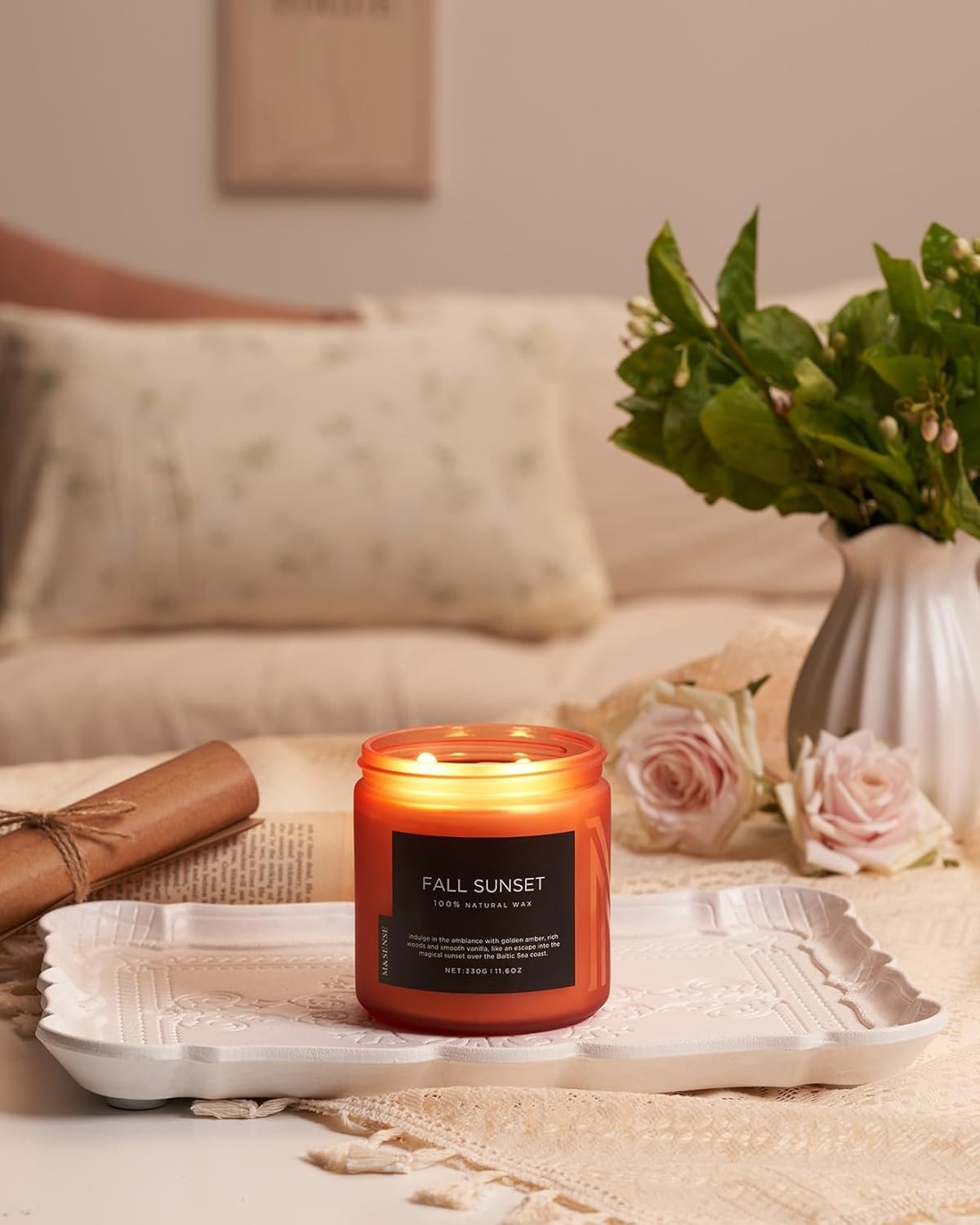 M&SENSE Baltic Amber Fall Scented Candle, 11.6oz Medium Jar, Sunset