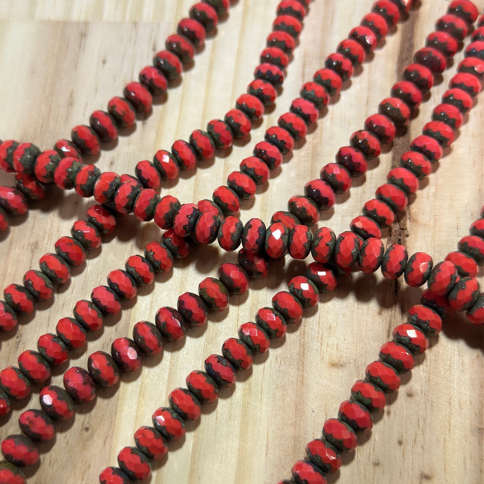 Czech Glass Rondelle Spacer Beads 6x9mm Coral Picasso tire/donut 28pcs J823