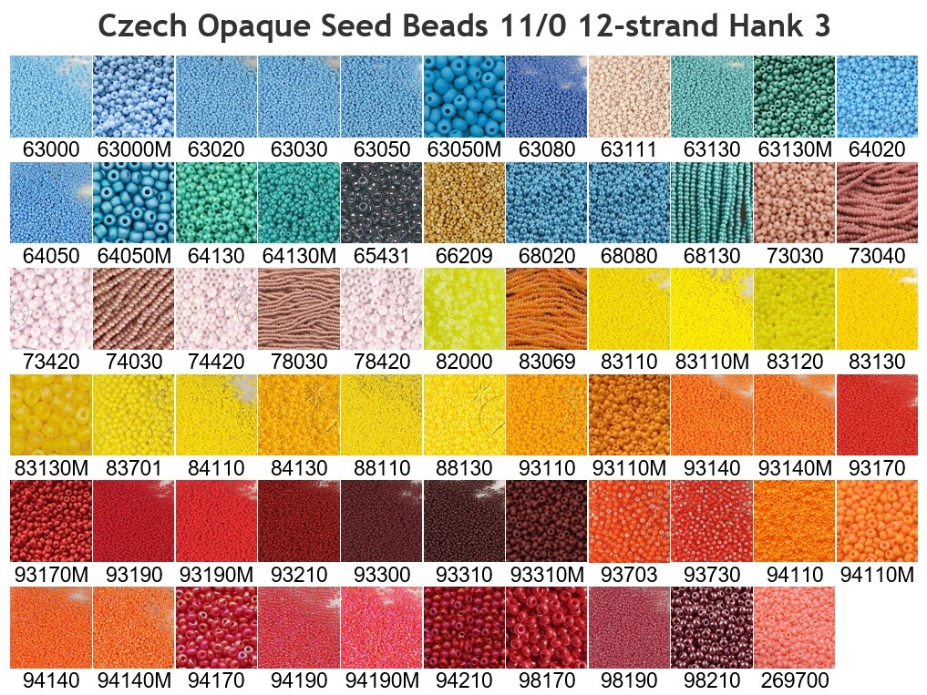 Czech 11/0 Preciosa Opaque Rocaille Glass Seed Beads 12-strand Hank 3