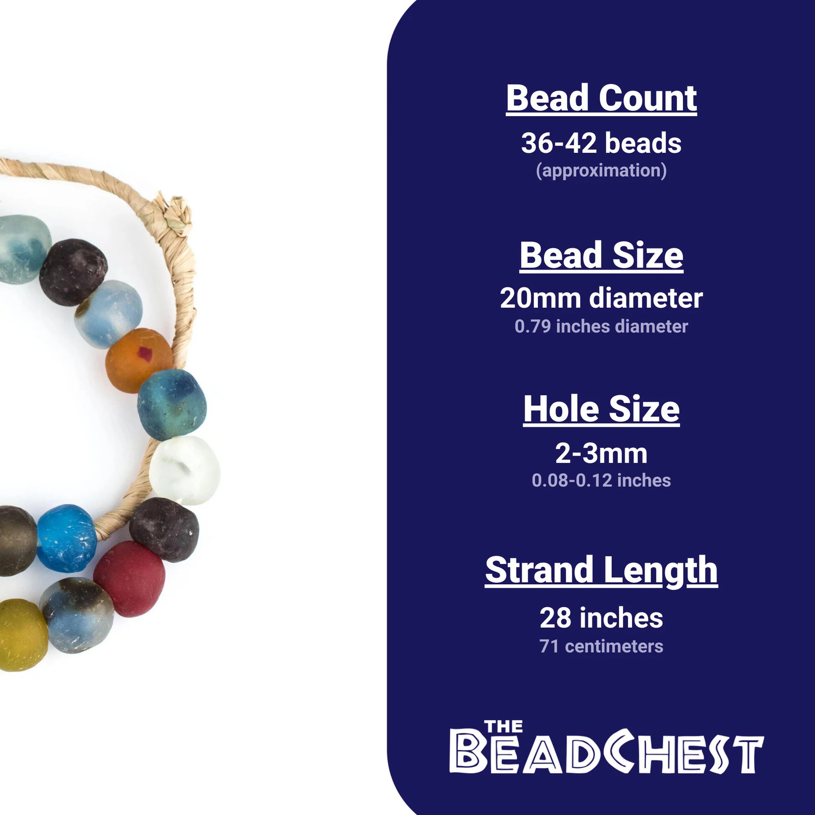 Premium Multicolor Recycled Glass Beads 18mm Ghana African Sea Glass Round