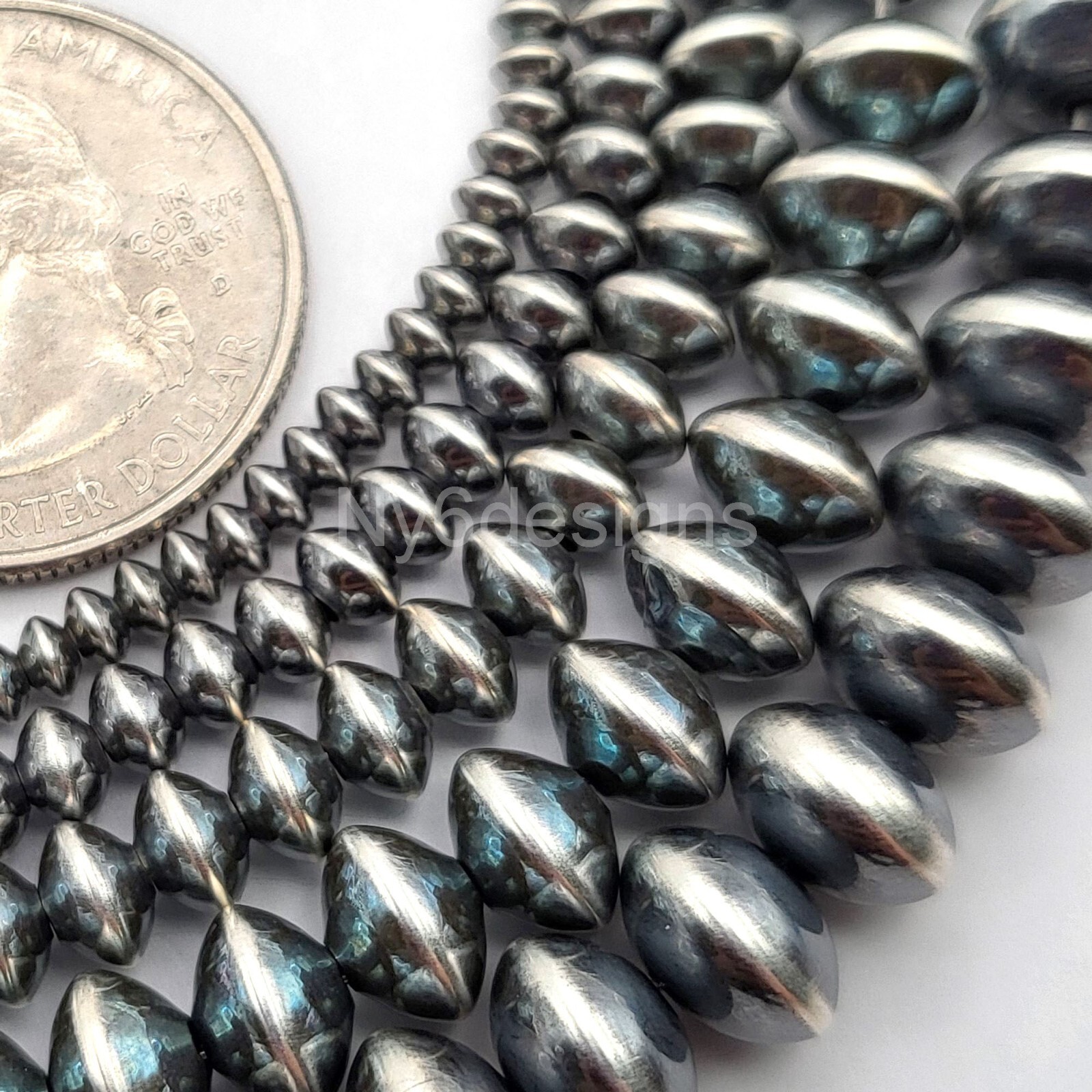 High Quality Navajo Saucer Pearl .925 Sterling Silver Beads 3.3-8.9mm forJewelry