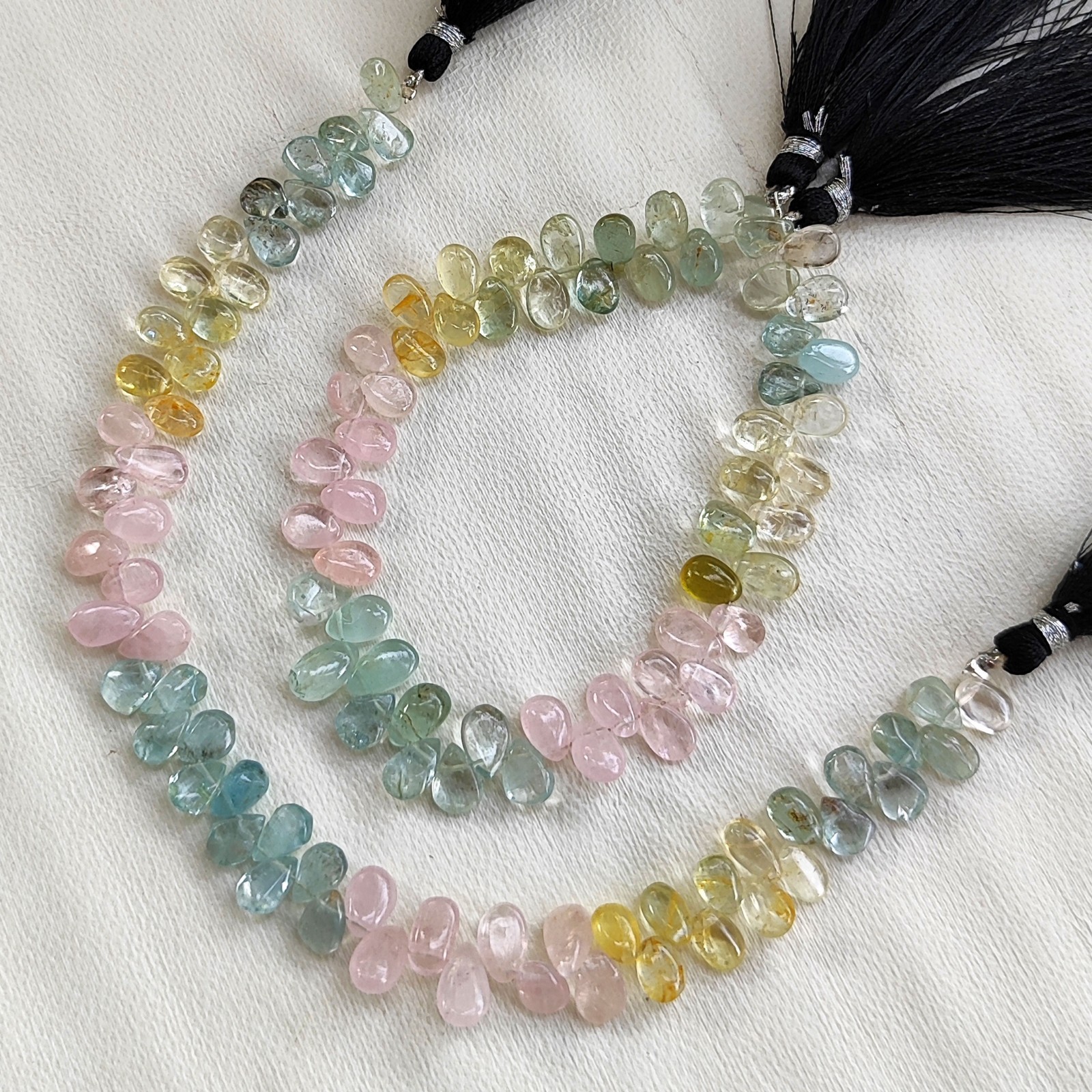 Natural Multi Beryl Gems 7×5 to 8×5 mm Size Smooth Pear Shape Beads 7.5″ Strand