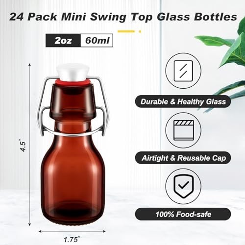 24 Pcs Mini Glass Bottles with Stoppers – Airtight Flip Top for Crafts & Party F