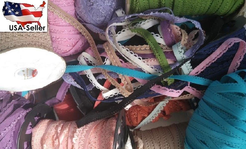 LOT 100 yards RANDOM mixed picot edged lingerie sewing elastic 1/2″ 3/8 USA SHIP