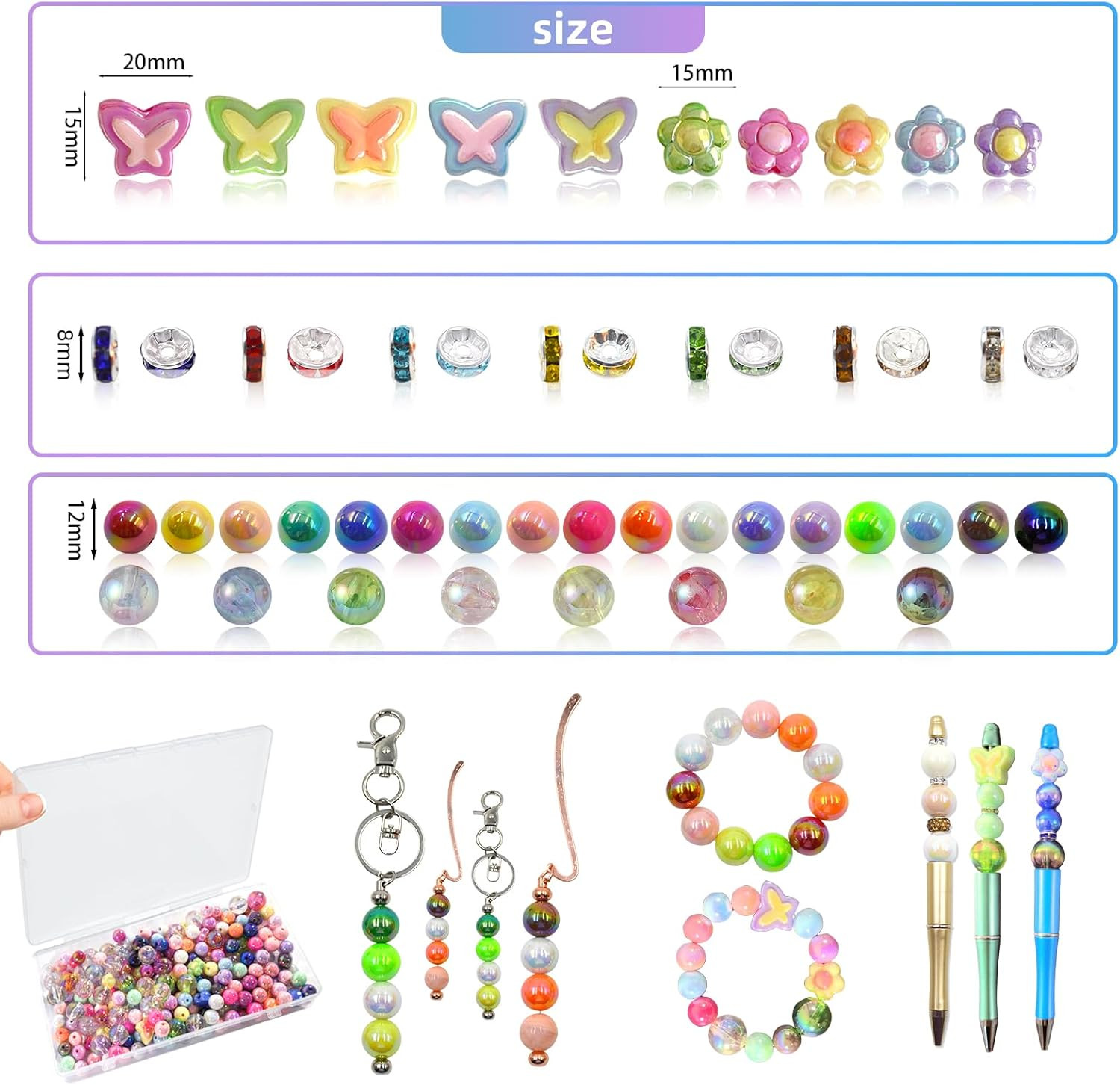 254 Pieces Beads for Pens – 16MM Acrylic Loose Beads Bulk Set – Beads Kit for Cr