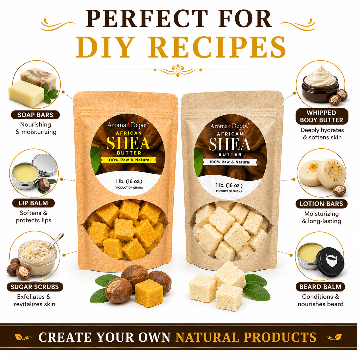 Raw African Shea Butter 1lb 100% Pure Natural Raw Organic Unrefined YELLOW POUCH