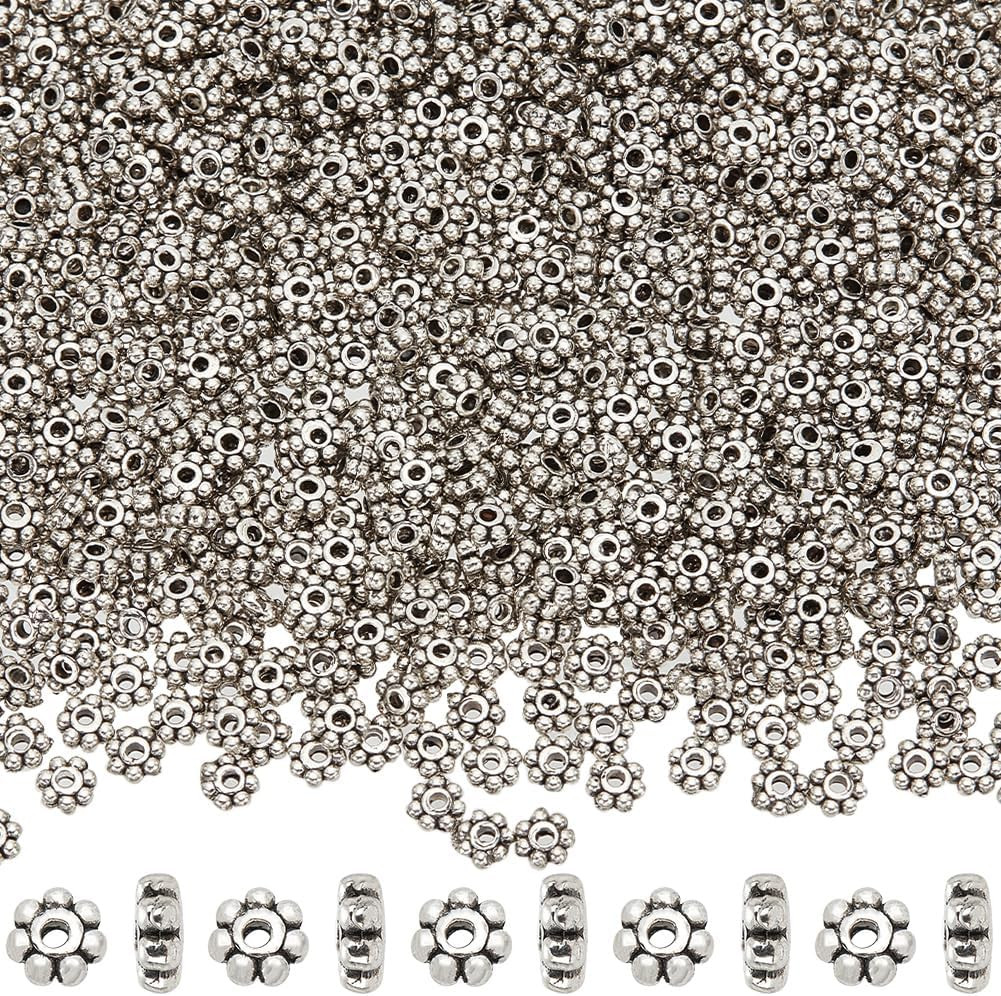 1 Box 1000Pcs 4.5Mm Flower Spacer Beads Silver Daisy Metal Bead Bulk Tibetan