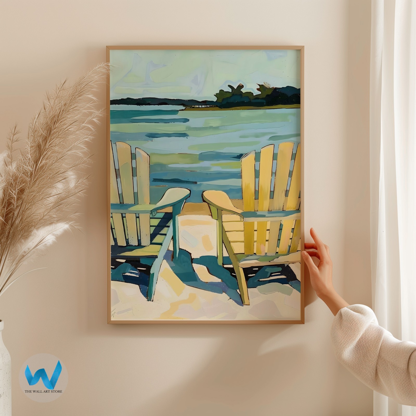 Relaxed beach chairs wall art for tranquil decoration, modern nature