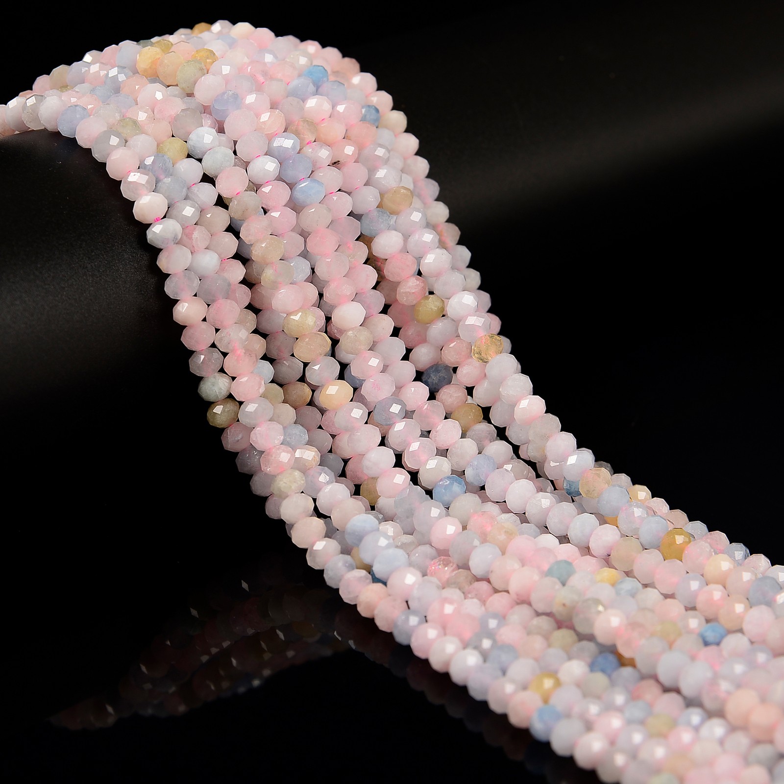 Grade AA Natural Multi-color Morganite Faceted Rondelle Beads 4x5mm 15.5” Strd
