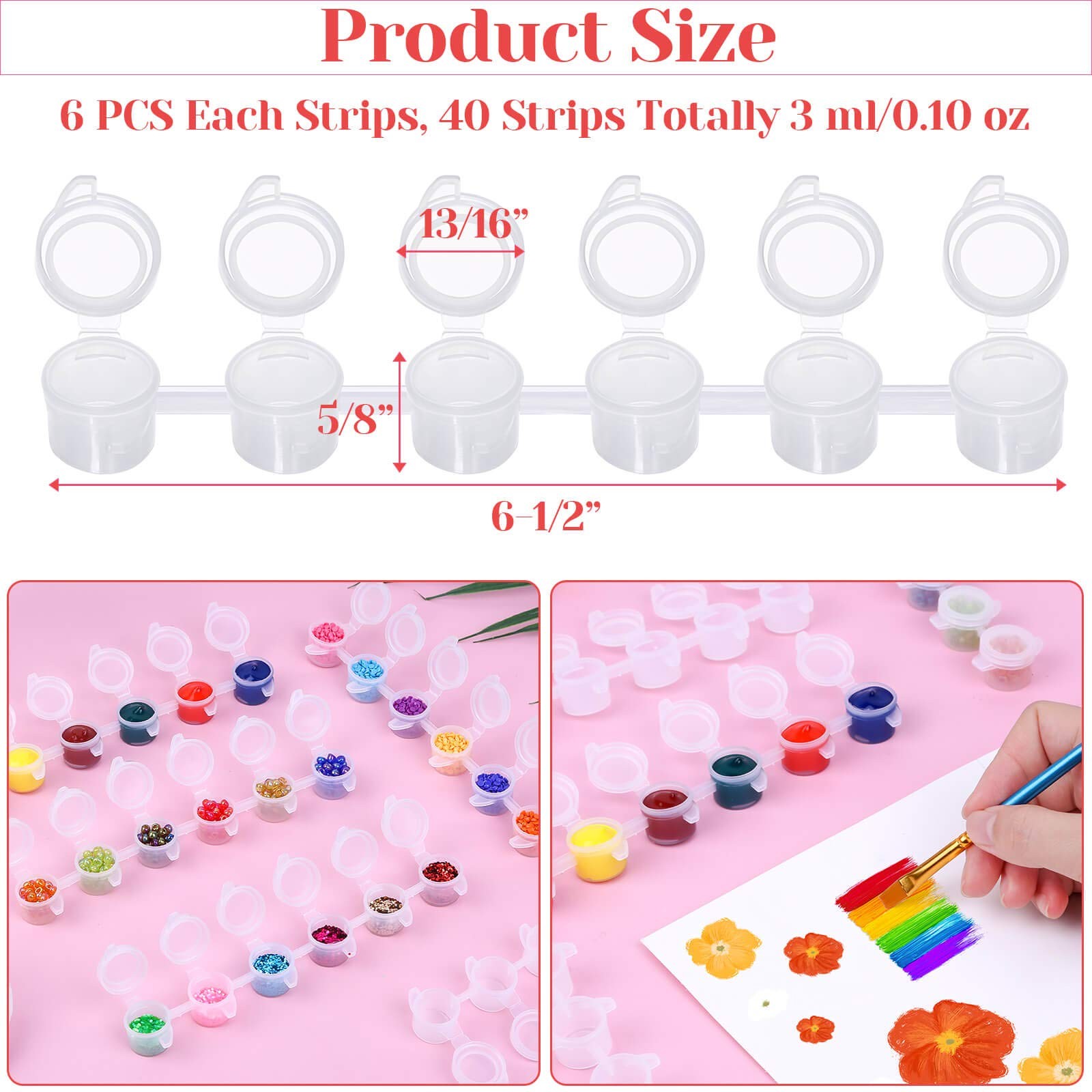 Caffox 240-Piece Empty Paint Pot, 40 Strips Acrylic Mini Paint Container Stri…