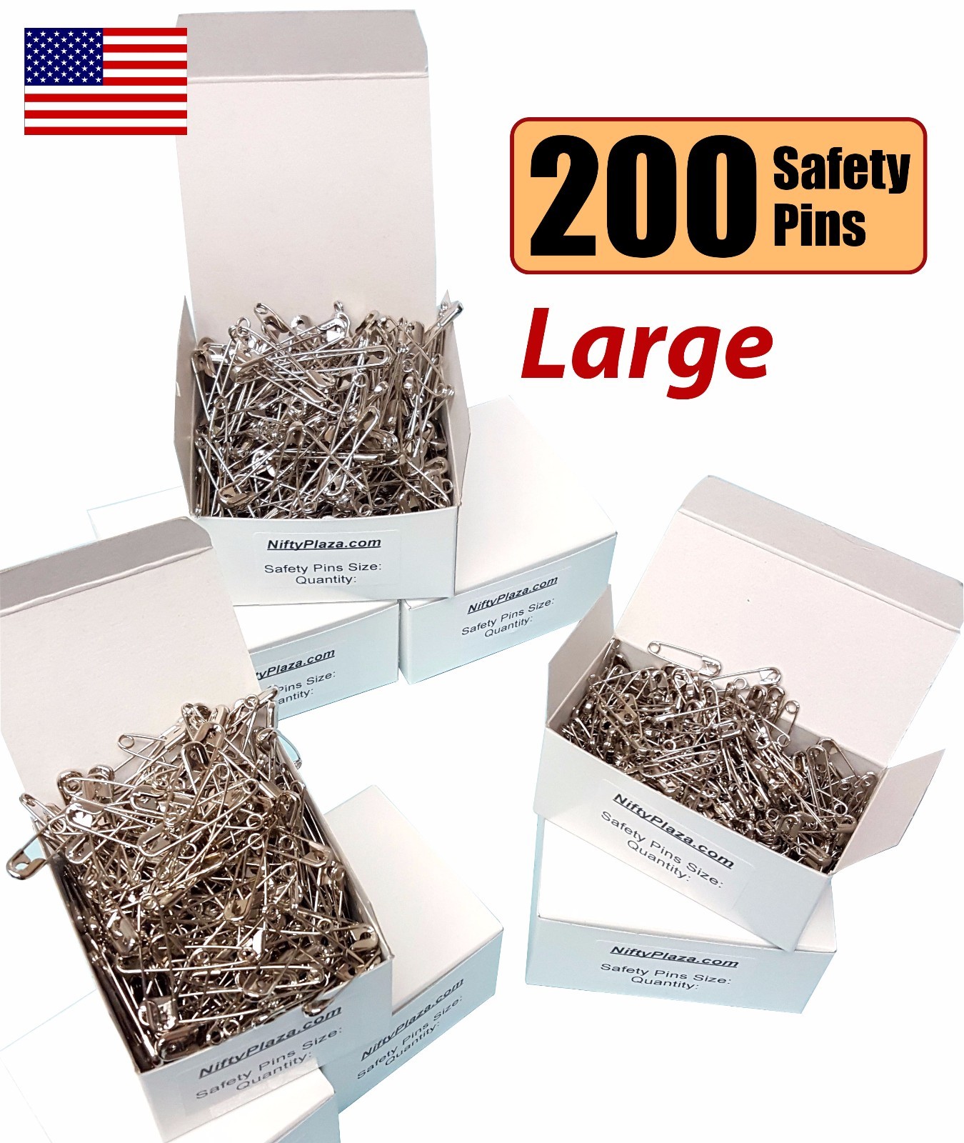 NiftyPlaza Large Safety Pins – 200 Pack – Size 1-1/2″, Heavy Duty, FREE SHIP