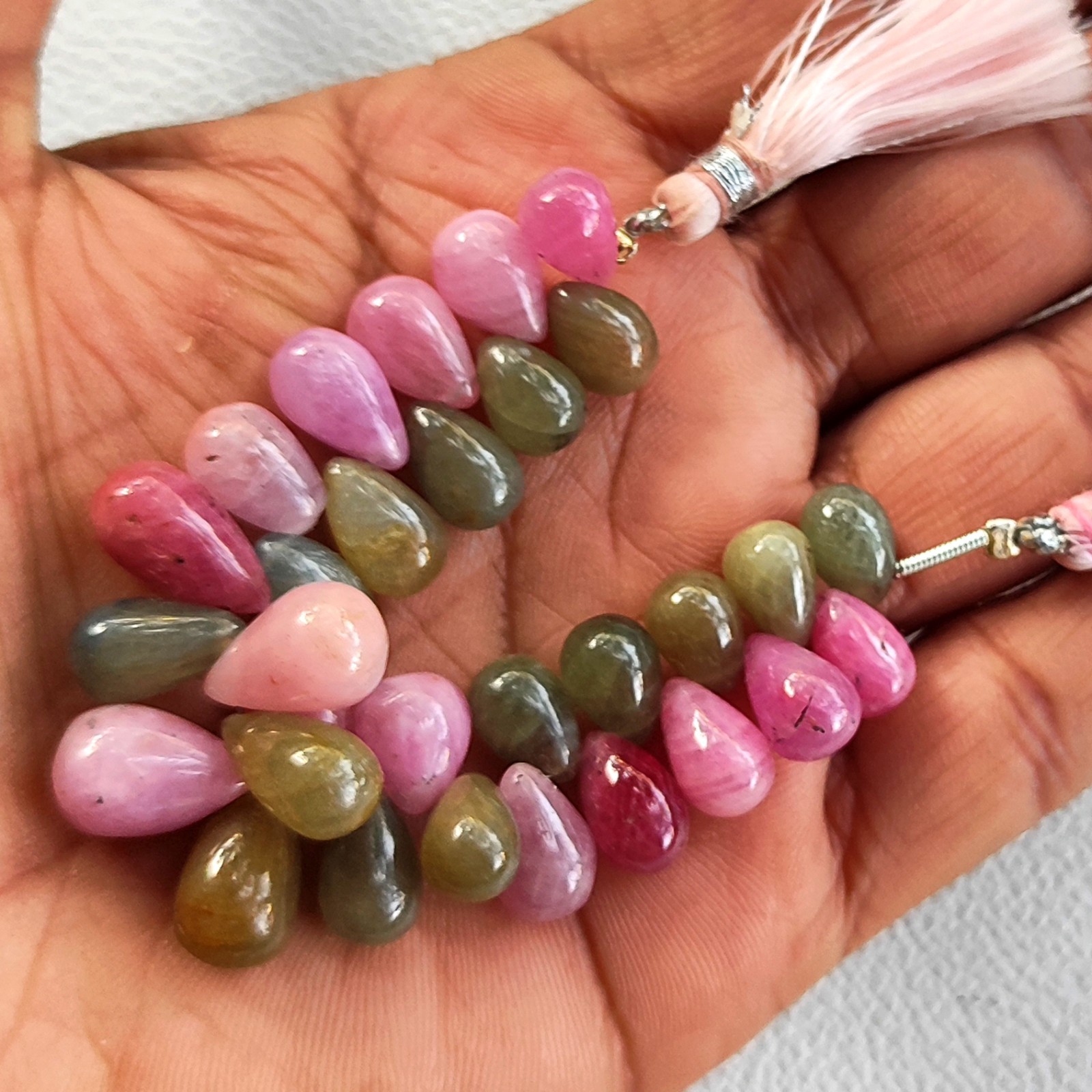Multicolor Sapphire Gems 9×7 to 10×7 mm Smooth Teardrop Beads 4″ Strand