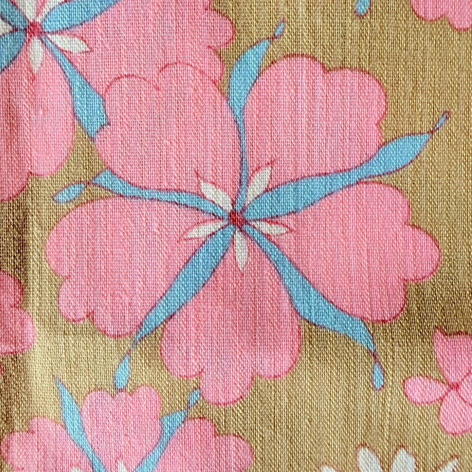 Retro Mod- Daisy Groovy Floral Blend Fabric Pink Brown Teal 5 Yds x 46