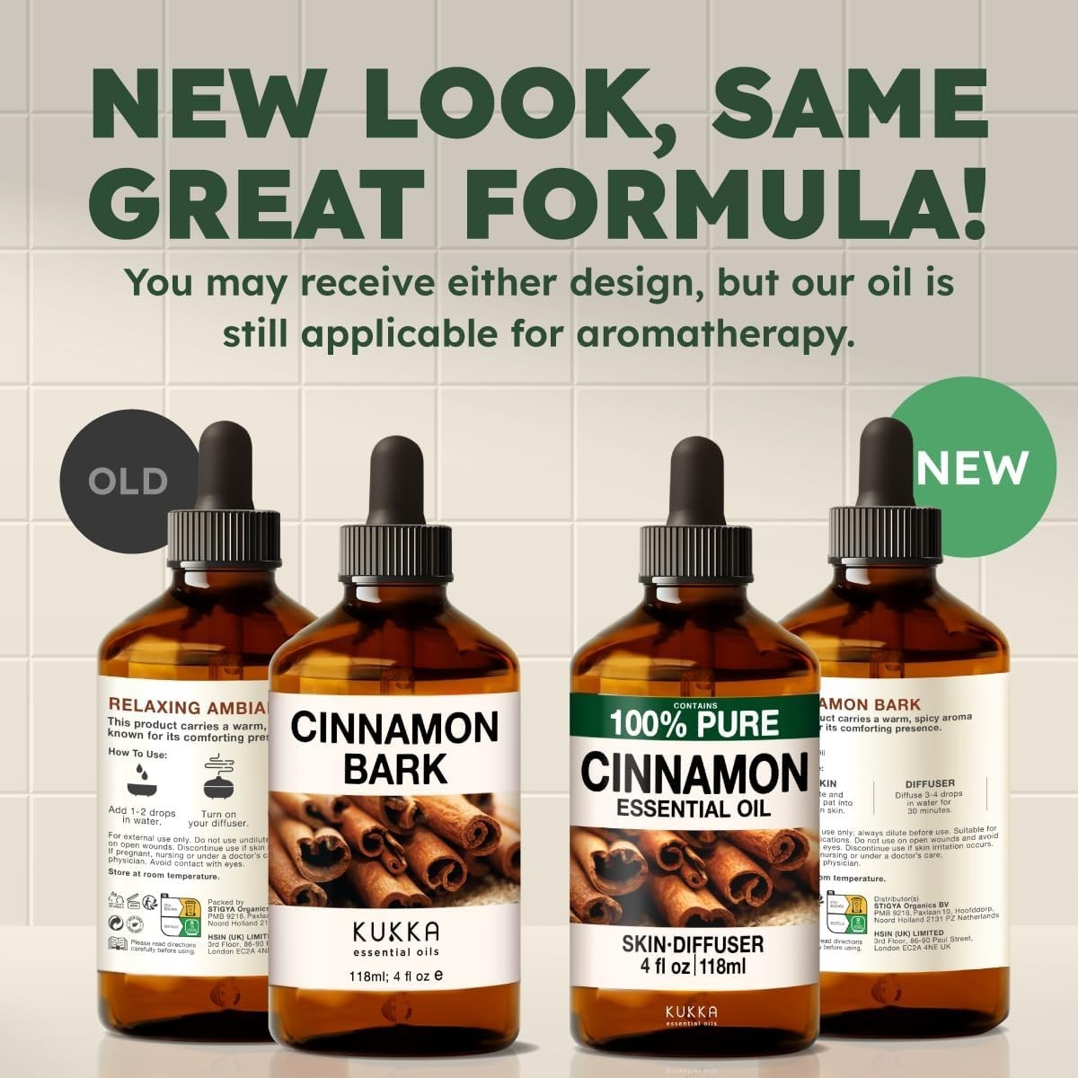 lot 2 KUKKA Cinnamon bark Essential Oils 4 Fl Oz for Hair, Skin, Diffuser
