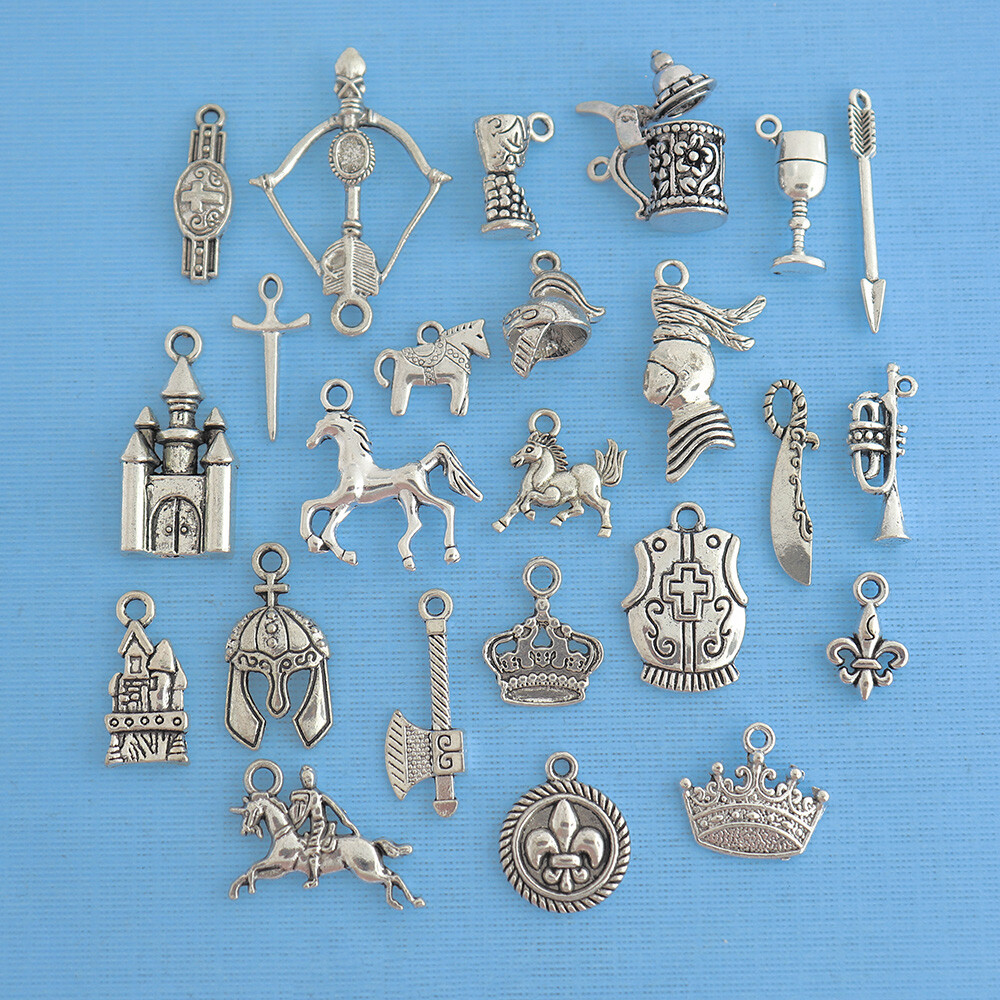 Deluxe Medieval Charm Collection Antique Silver Tone 25 Charms – COL294