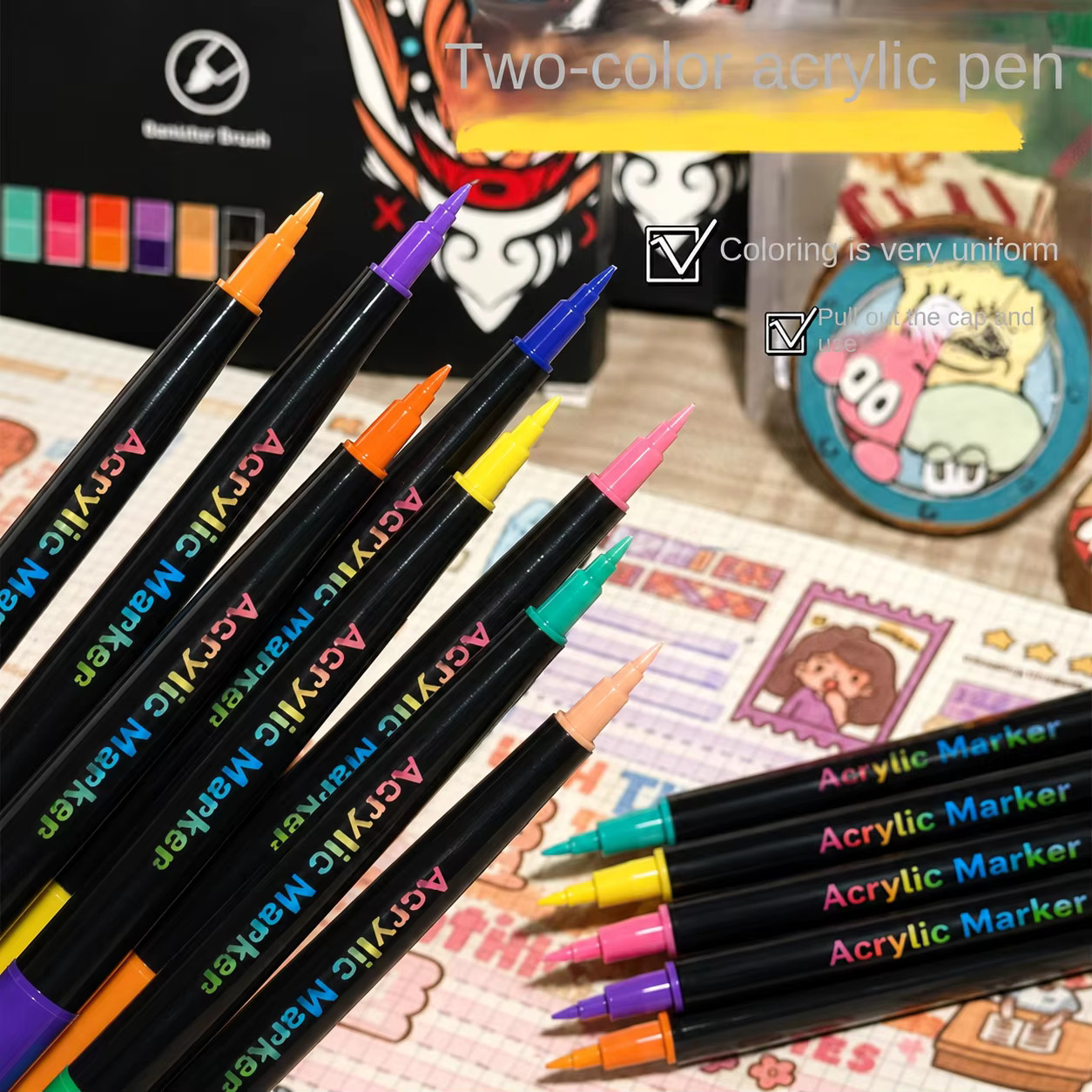 120 Color Acrylic Paint Markers Dual Tip Brush Fine Pens Art Set