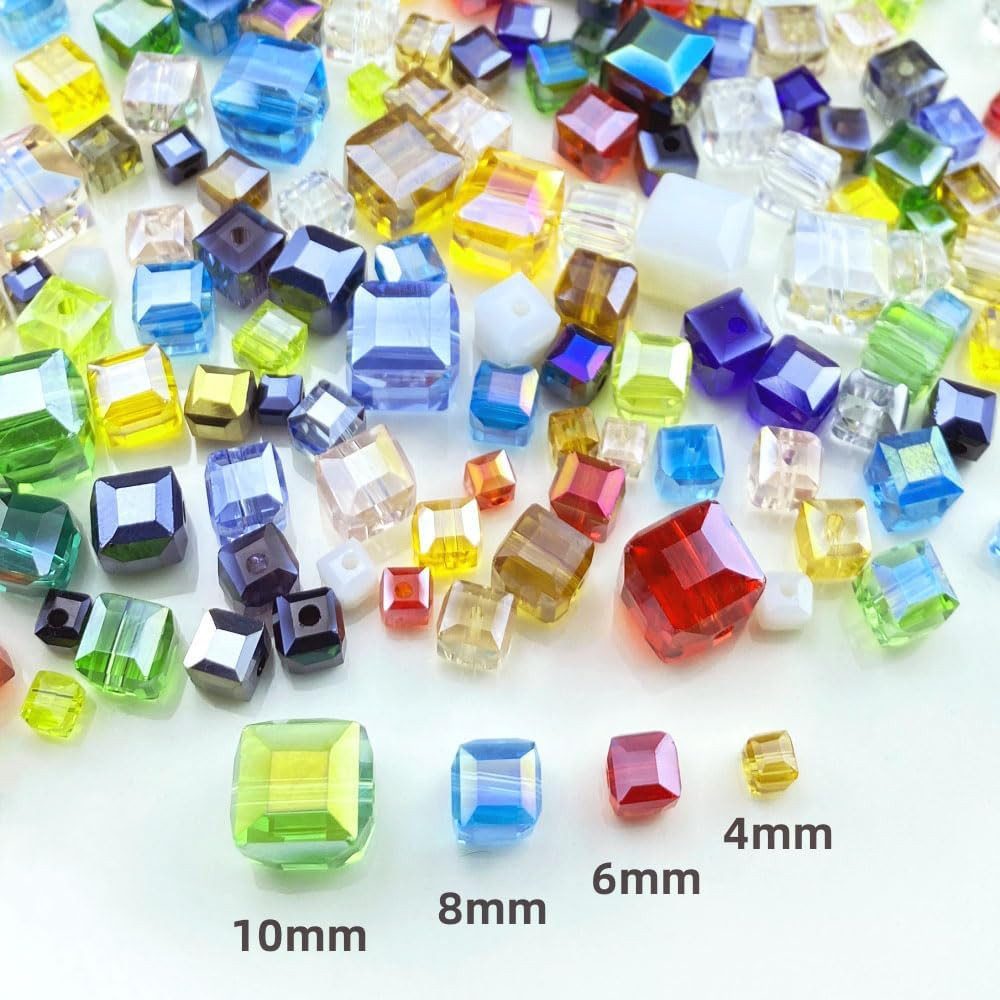 100pcs 6mm Crystal Glass Beads Cube Shape Loose Square Spacer Beads AB Color Cra