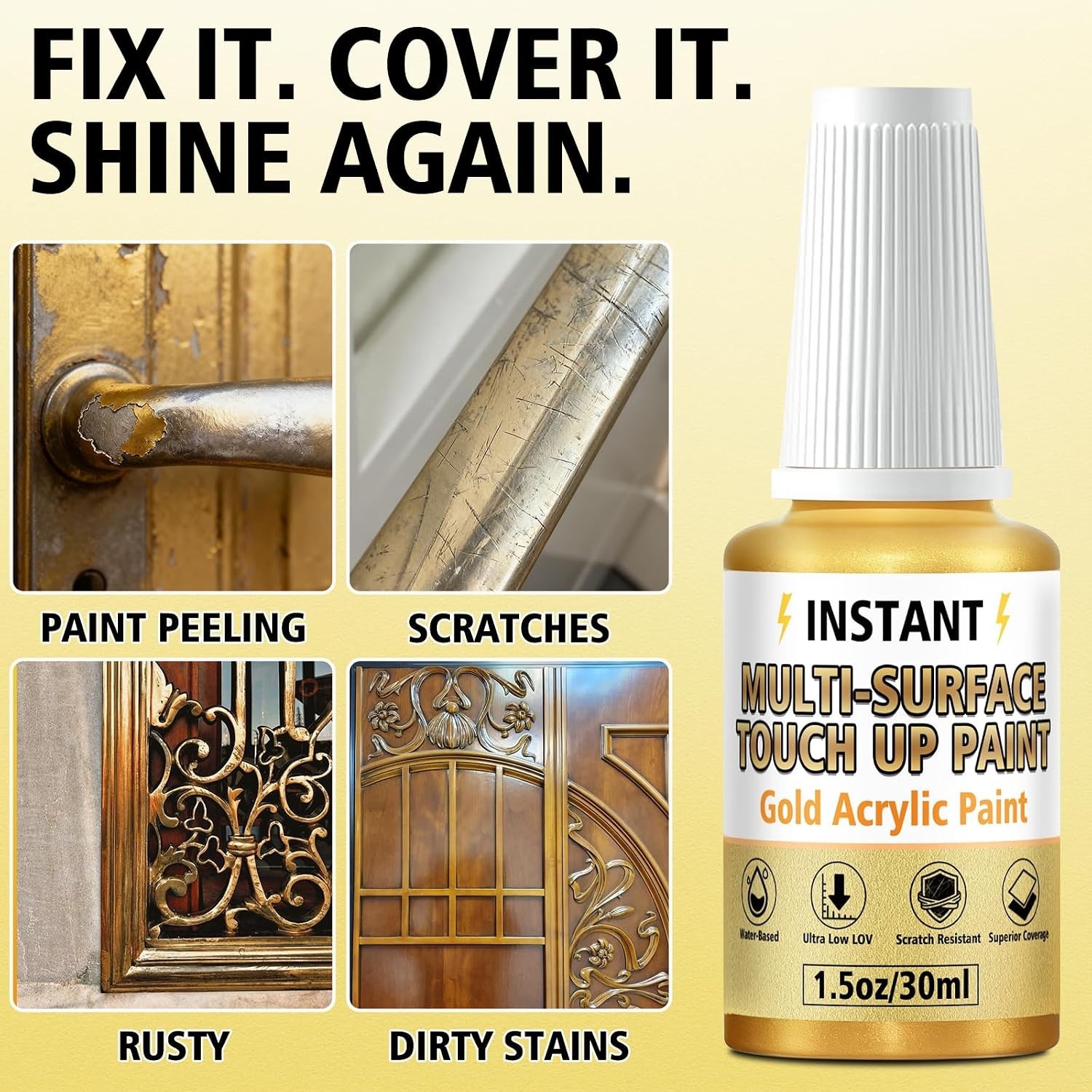 Gold Leaf Paint, Gold Paint for Metal and Wood – Rich Metallic Shine, Fast Dryin