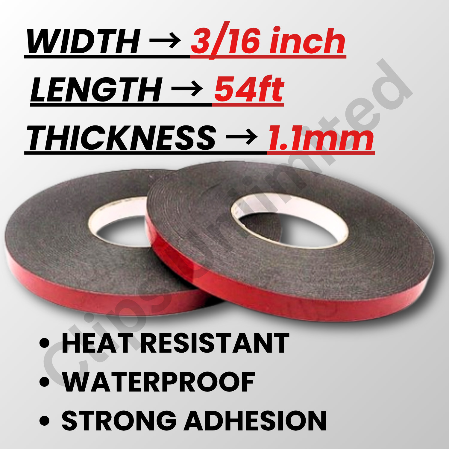 Double Sided Foam Tape 3/16 inch Width 54 feet Automotive Acrylic Adhesive Car