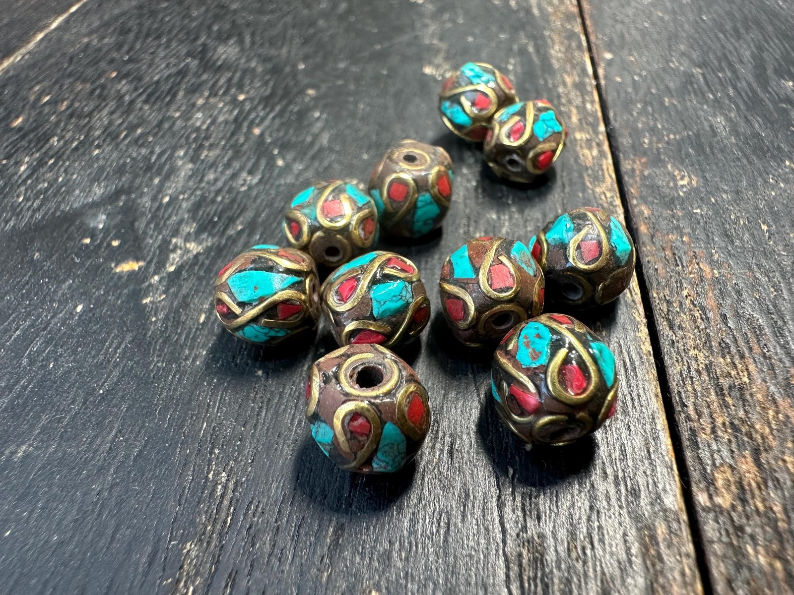 Nepal Tibetan Handmade Turquoise Coral Beads, Artisan Jewelry Supplies, Boho Cr