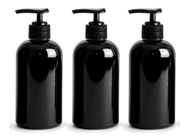 3 x 8oz Bottle Black Boston Round w/ Black Smooth Lined Caps