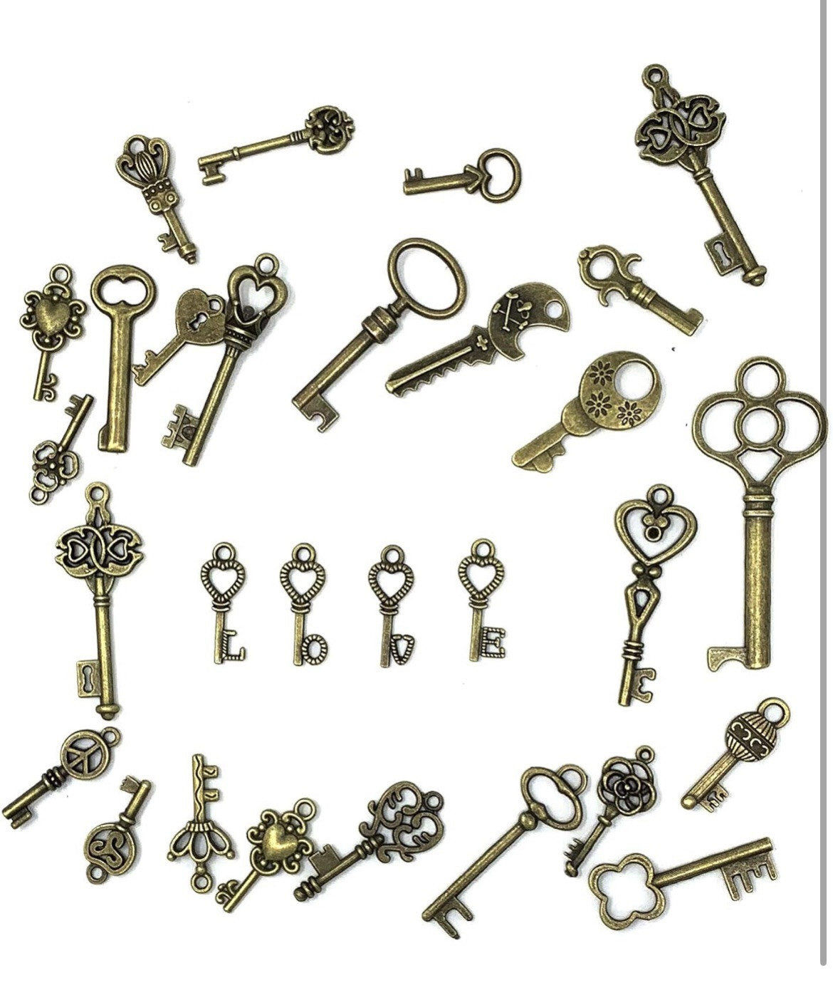 **125PCS Vintage Skeleton Key Charms – Antique Bronze for DIY Jewelry & Wedding